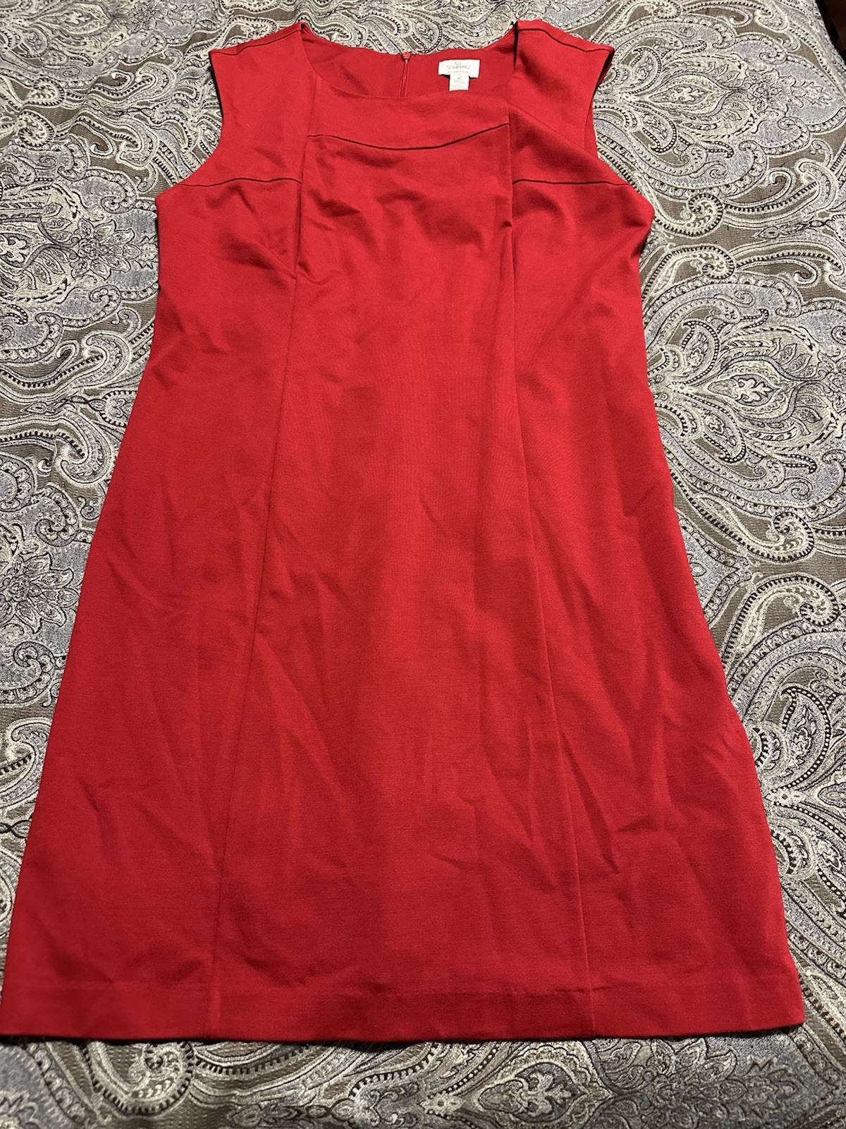 Chico’s Dress Women 2 L Red Shift Midi Zipper Sleeveless So Slimming Lined Rayon