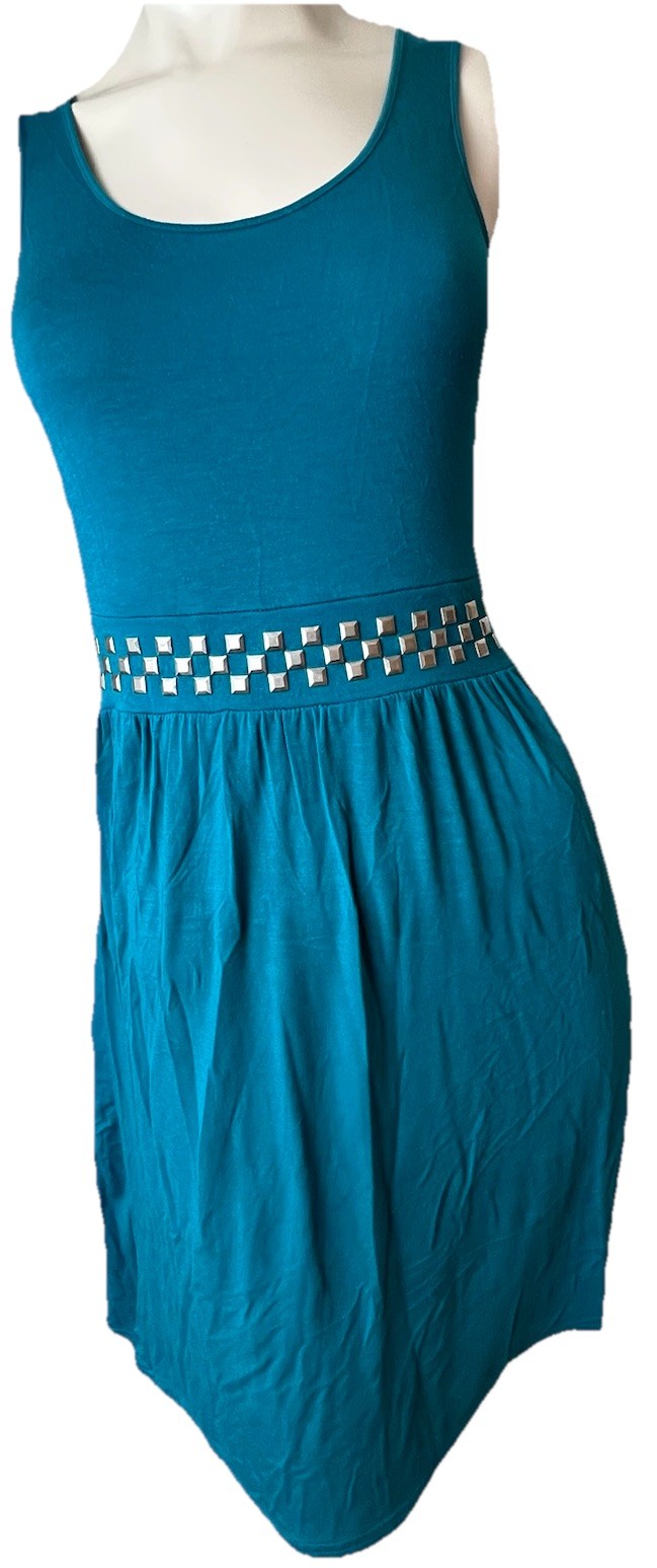 PINK ROSE PREMIUM QUALITY TEAL STUD DETAIL SCOOP NECK SLEEVELESS DRESS SZ S