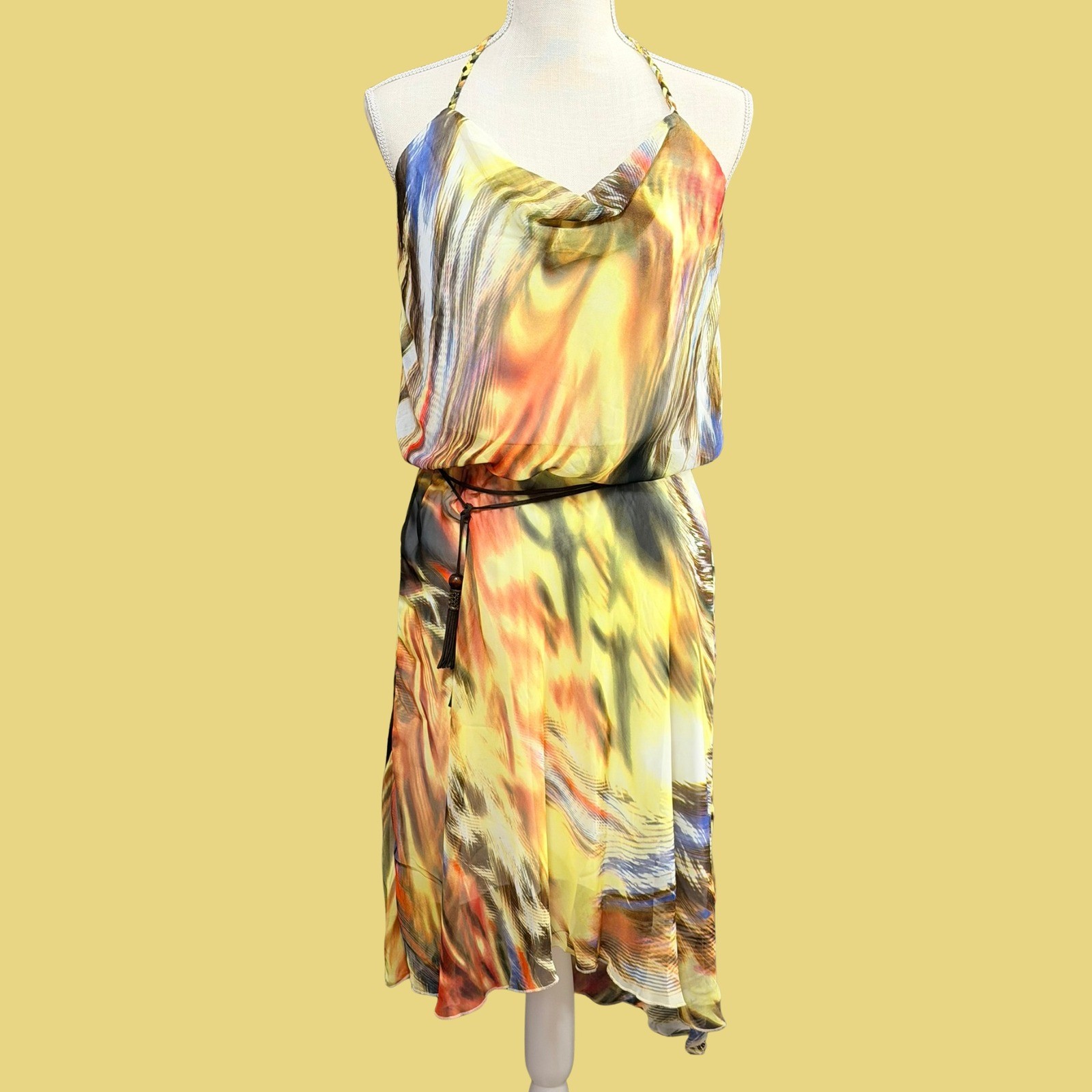 Y2K Speechless Halter Dress Large Handkerchief Hem Boho Tropical Vacation