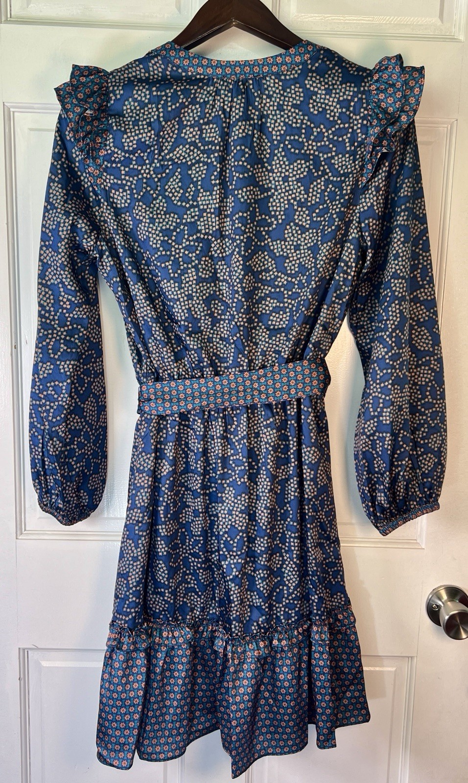 Current Air Womens Midi Dress Blue Floral Ruffle V-Neck Boho Chic S NWT $89