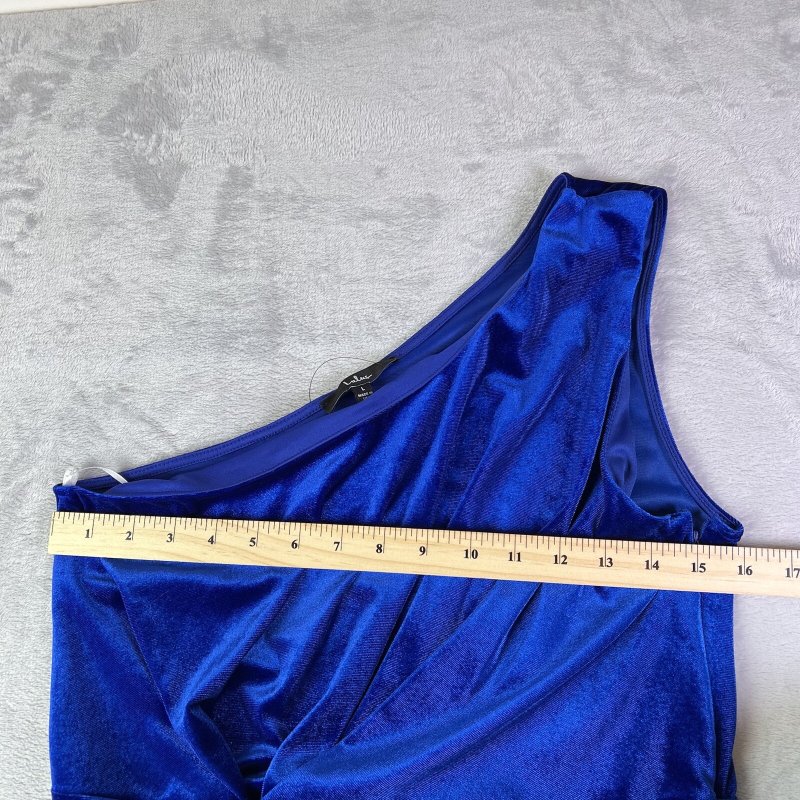 Lulus Velvet Blue Dress Large Short One Shoulder Formal School Dance Cocktail