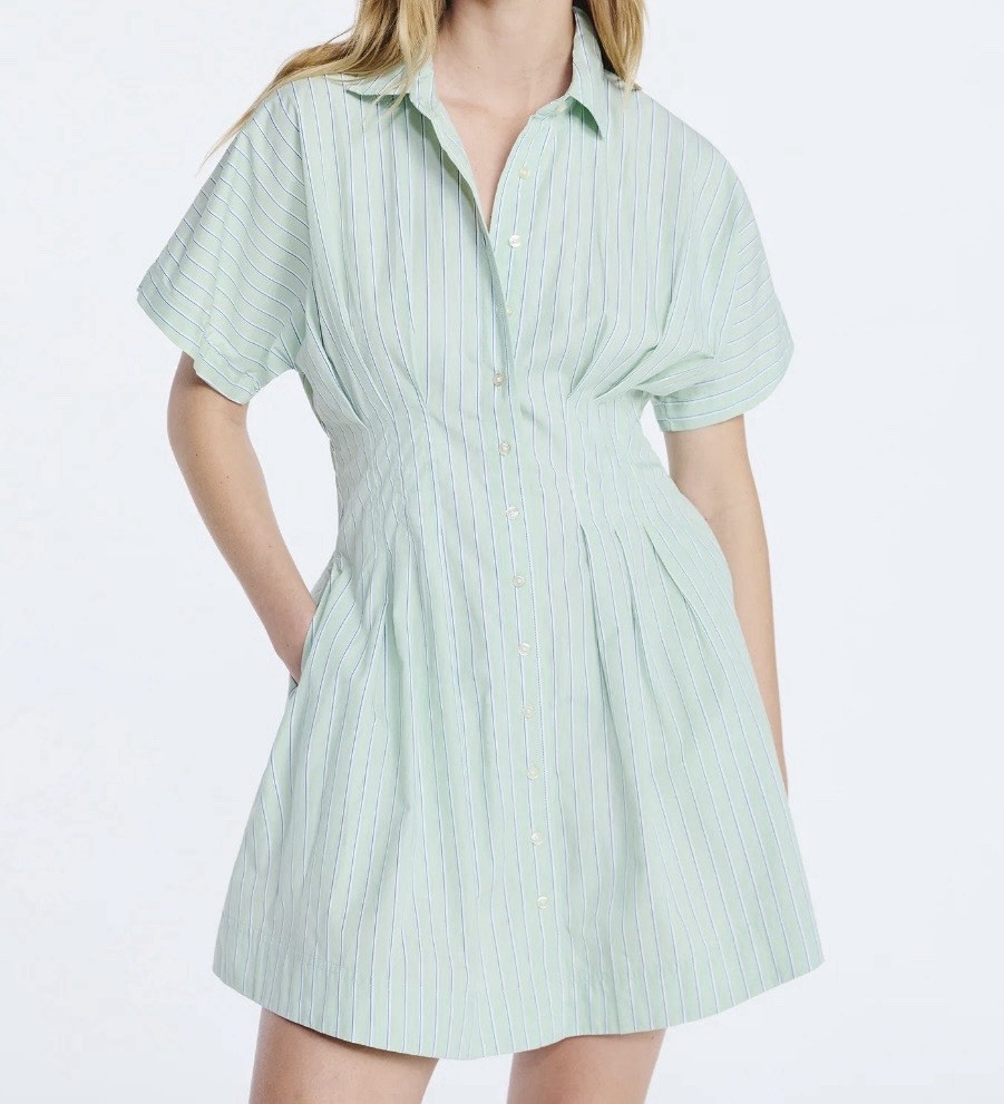 Free Assembly Women’s Cotton Corset Mini Shirtdress with Short Sleeves,Mint,L