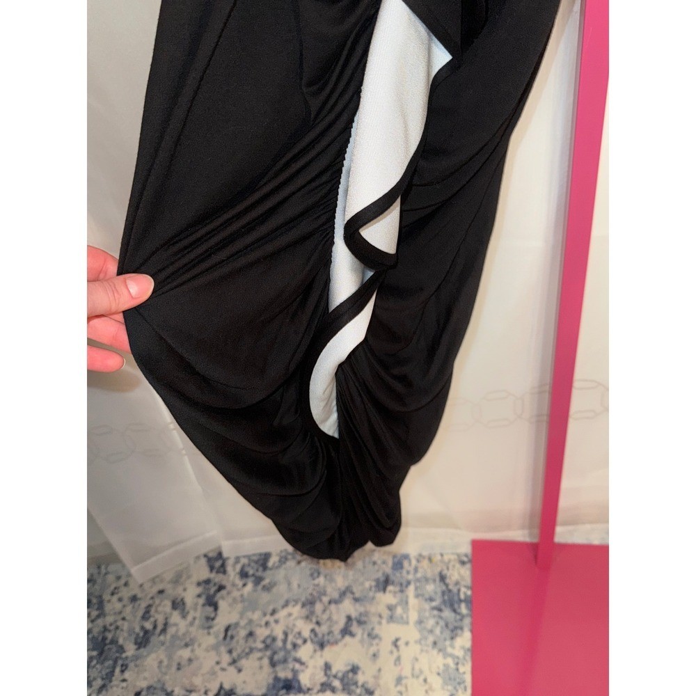 GIVENCHY Black White Ruffle Jersey Sheath Midi Dress Size 38