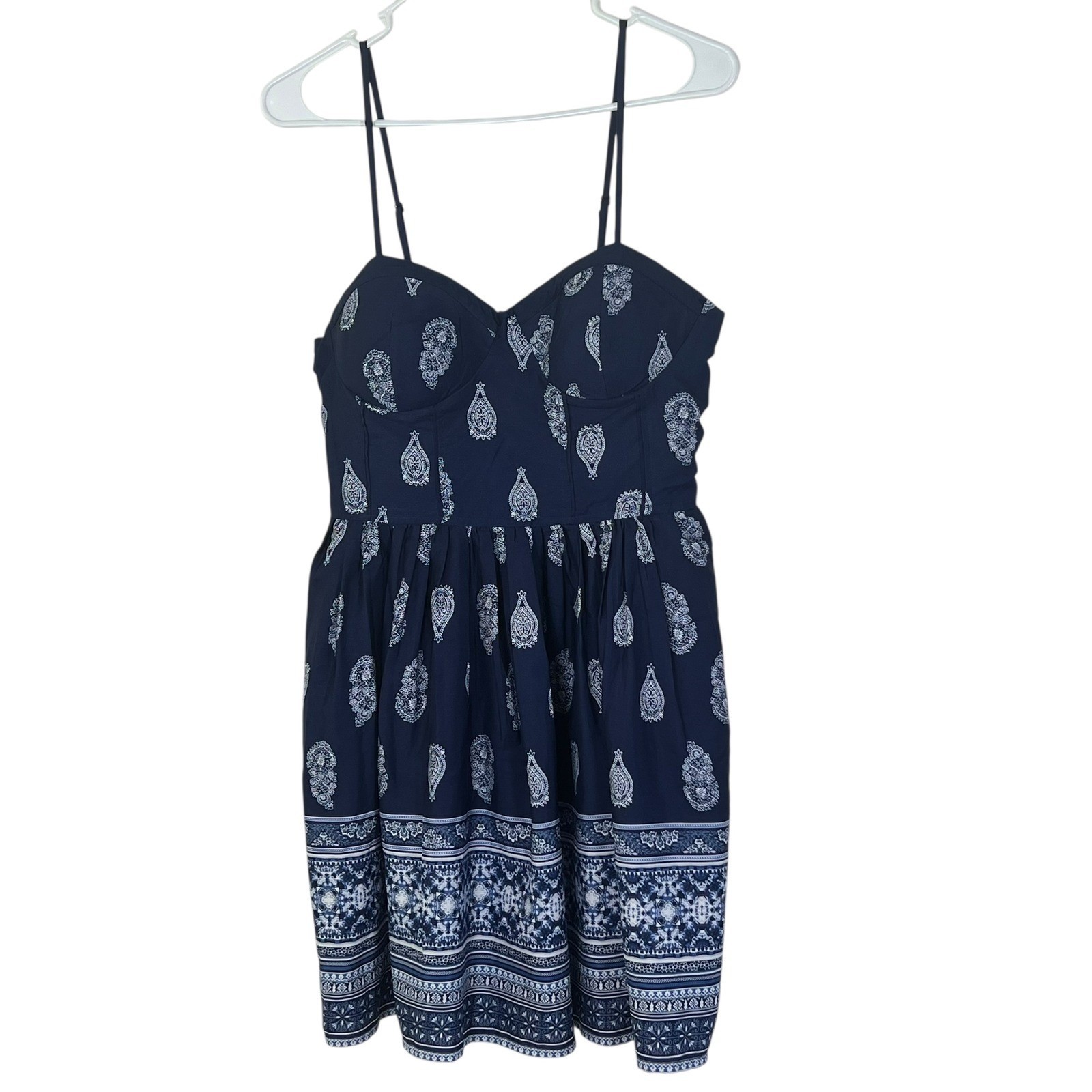 Band of Gypsies Paisley Dress Smocked Sundress Sleeveless Casual Large Navy