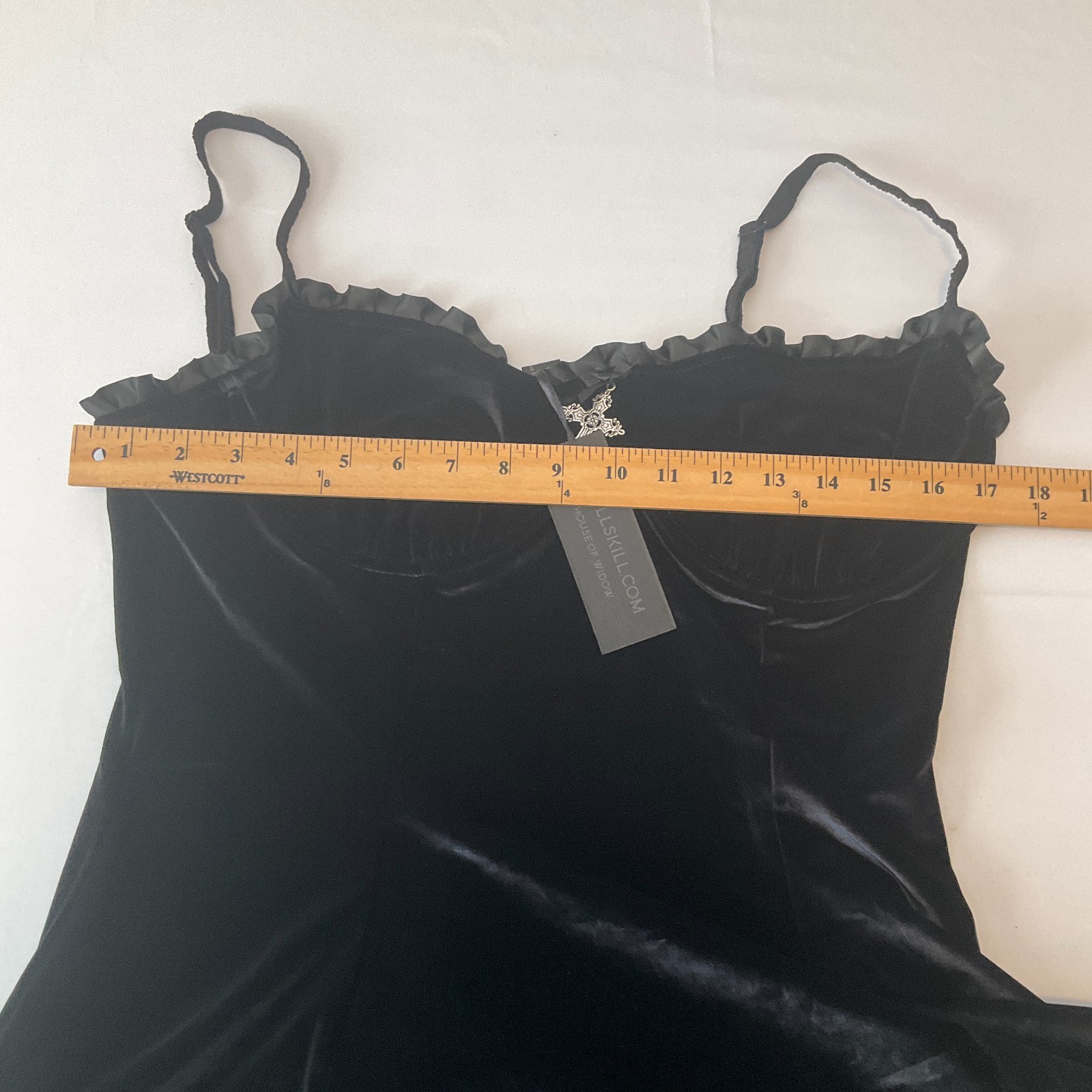Dolls Kill Widow Dress Womens Size XL Black Velvet Zip Lace Stretch Straps Wired