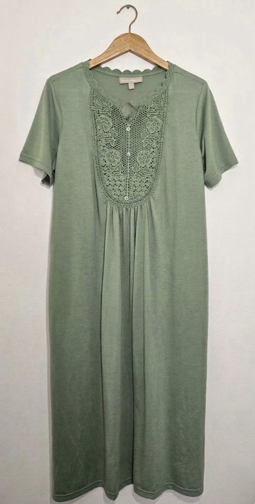 Woman Within Embroidered Lace Comfy Midi Dress 26/28 2X Sage Green Casual Lounge