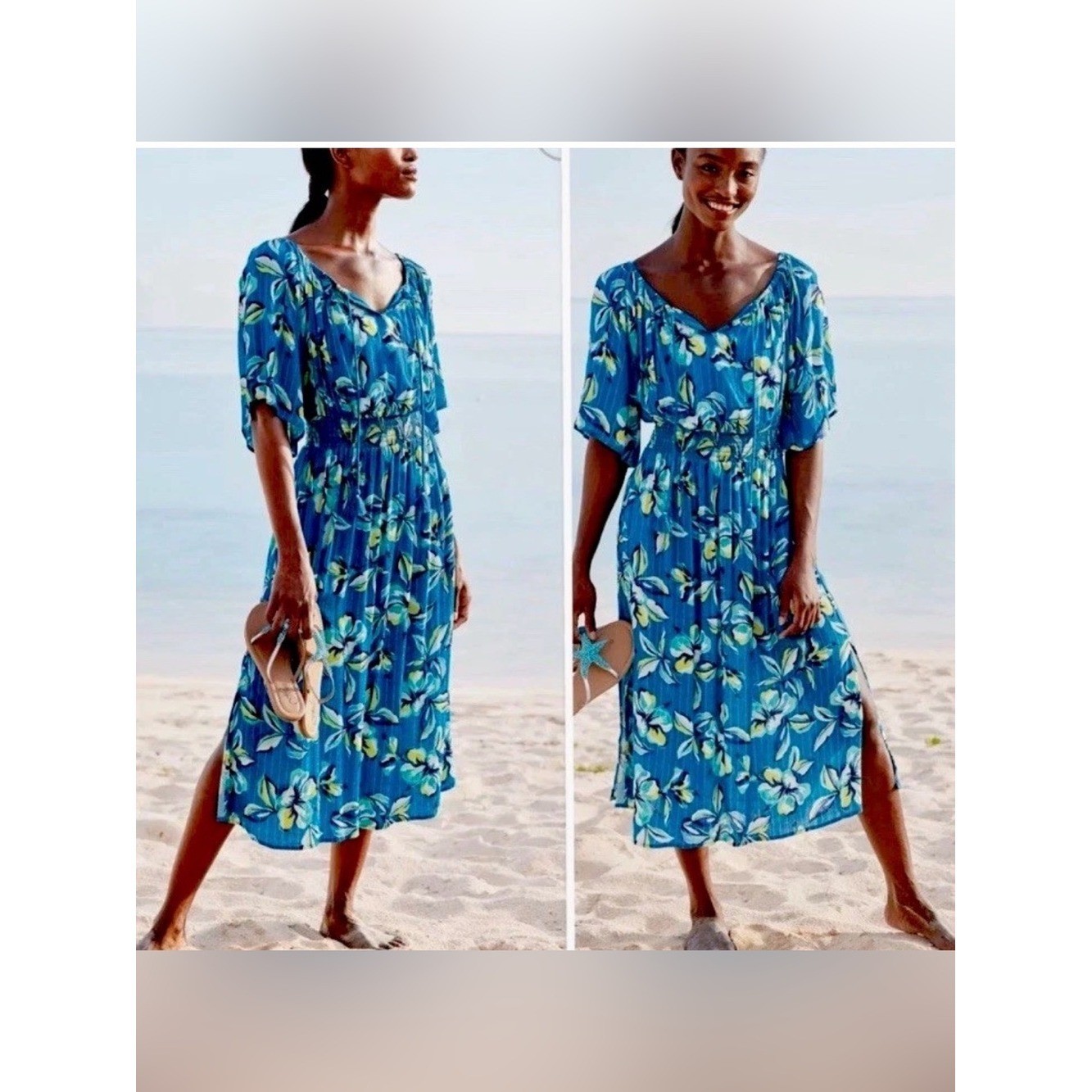 La Blanca Fiji Tropics Blue Poolside metallic midi dress – Small