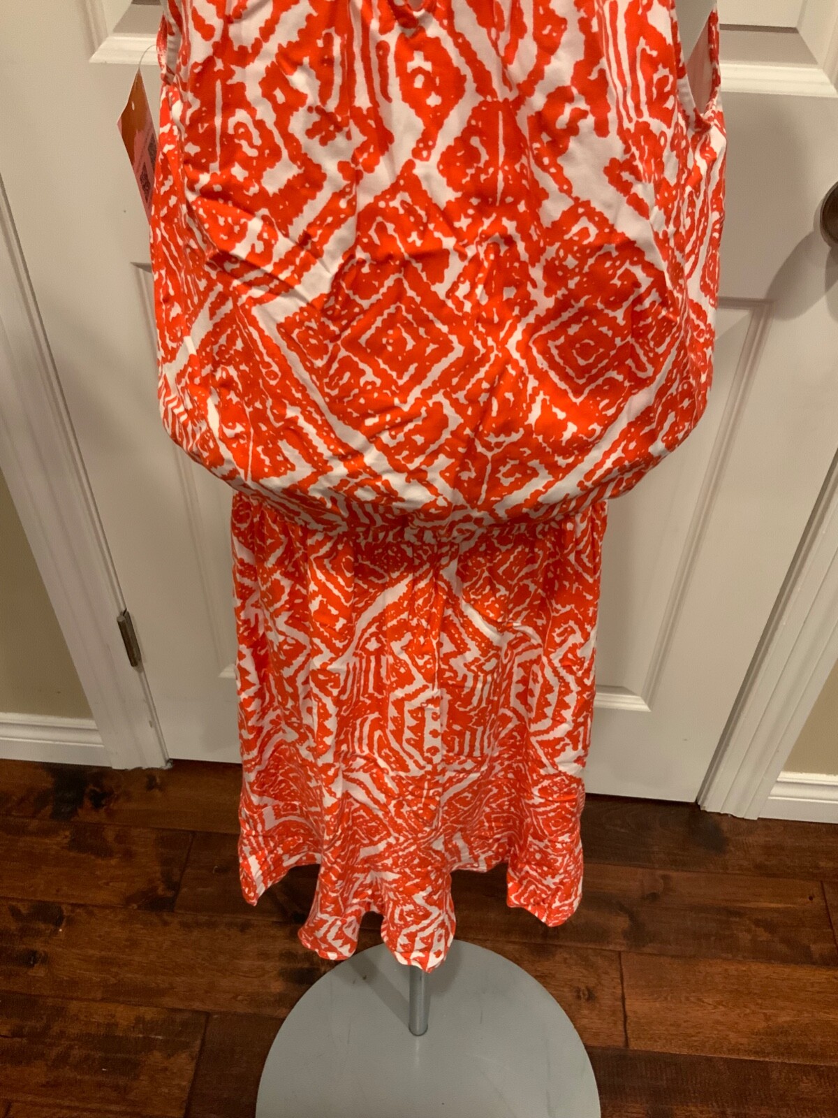 Ella Moss Orange & White Geometric Print Halter Dress , Size XS