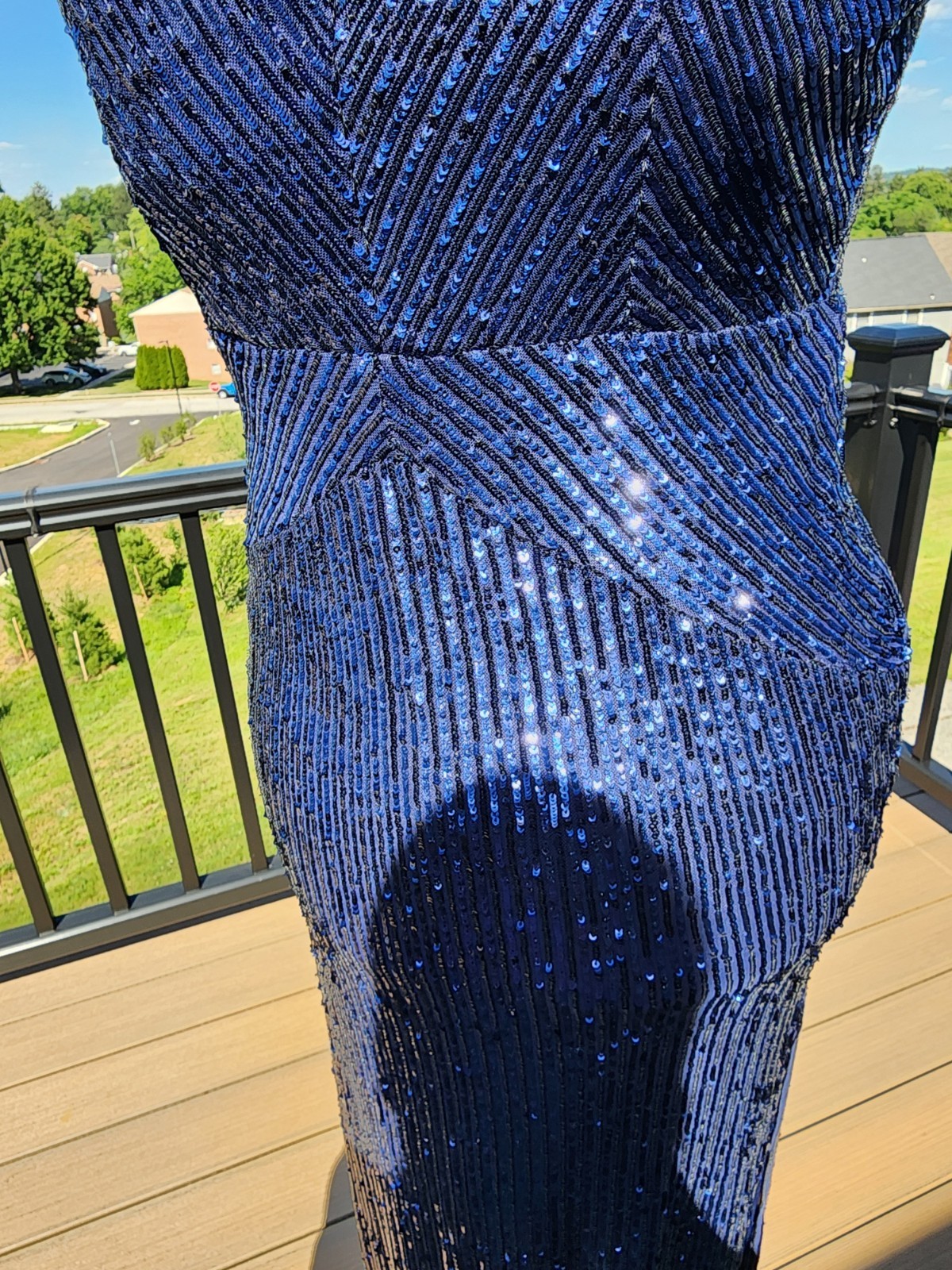 Emerald Sundae Navy Sequin Sleeveless Formal Dress Size XL Back Zip Thin Straps