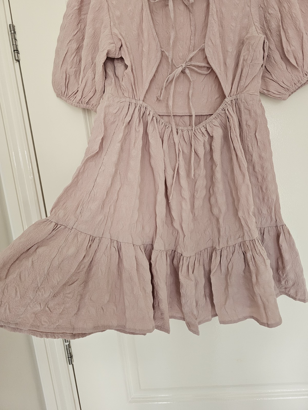 River Island,woman’s puff sleeve, mini back tie summer dress size 12 petite
