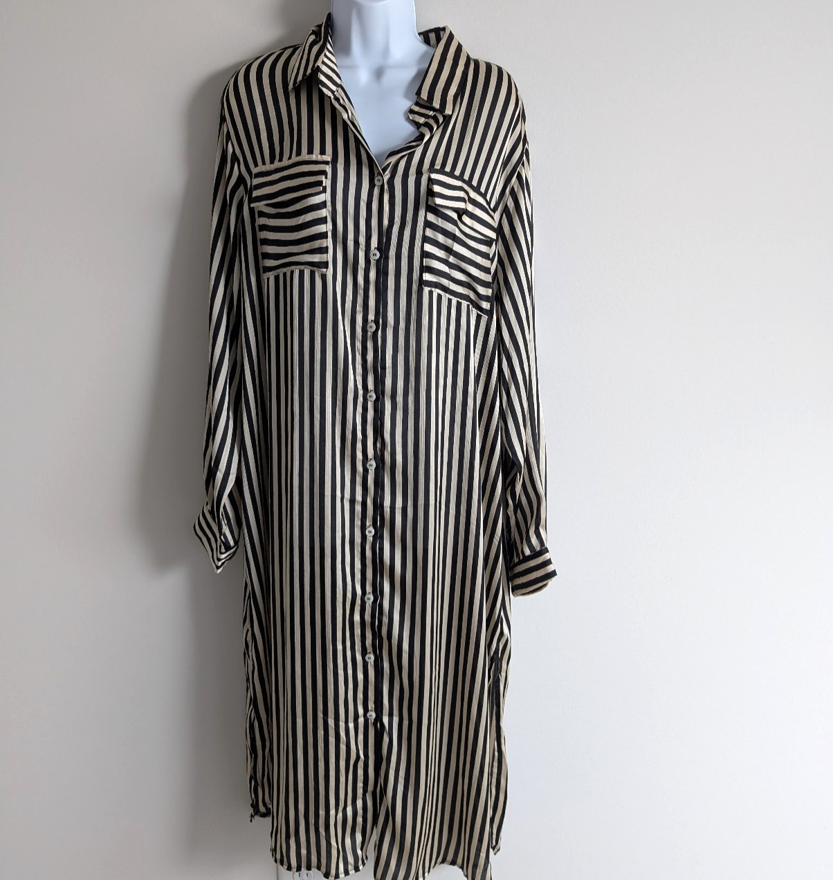 Umgee Shirt Dress Womens 1XL Midi Semi Sheer Striped Goth Old Money Preppy