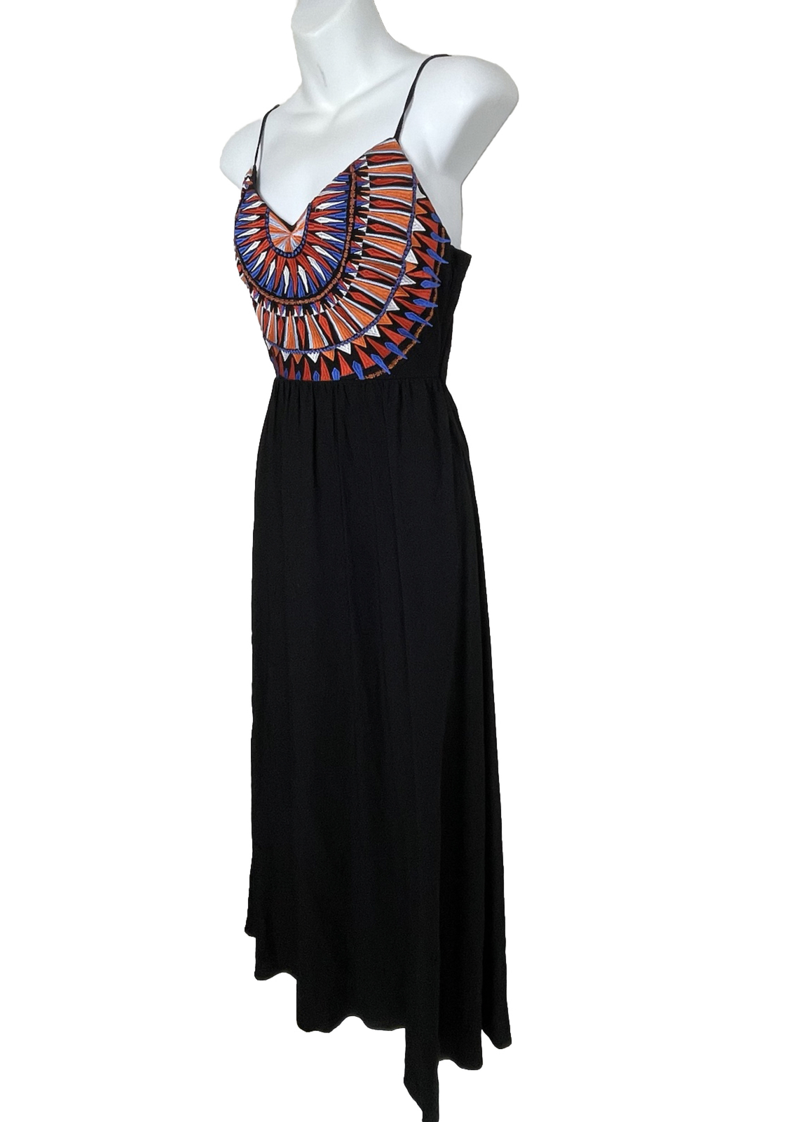 Lulus Embroidered Tie Open Back Maxi Dress Black Size XS Boho Festival