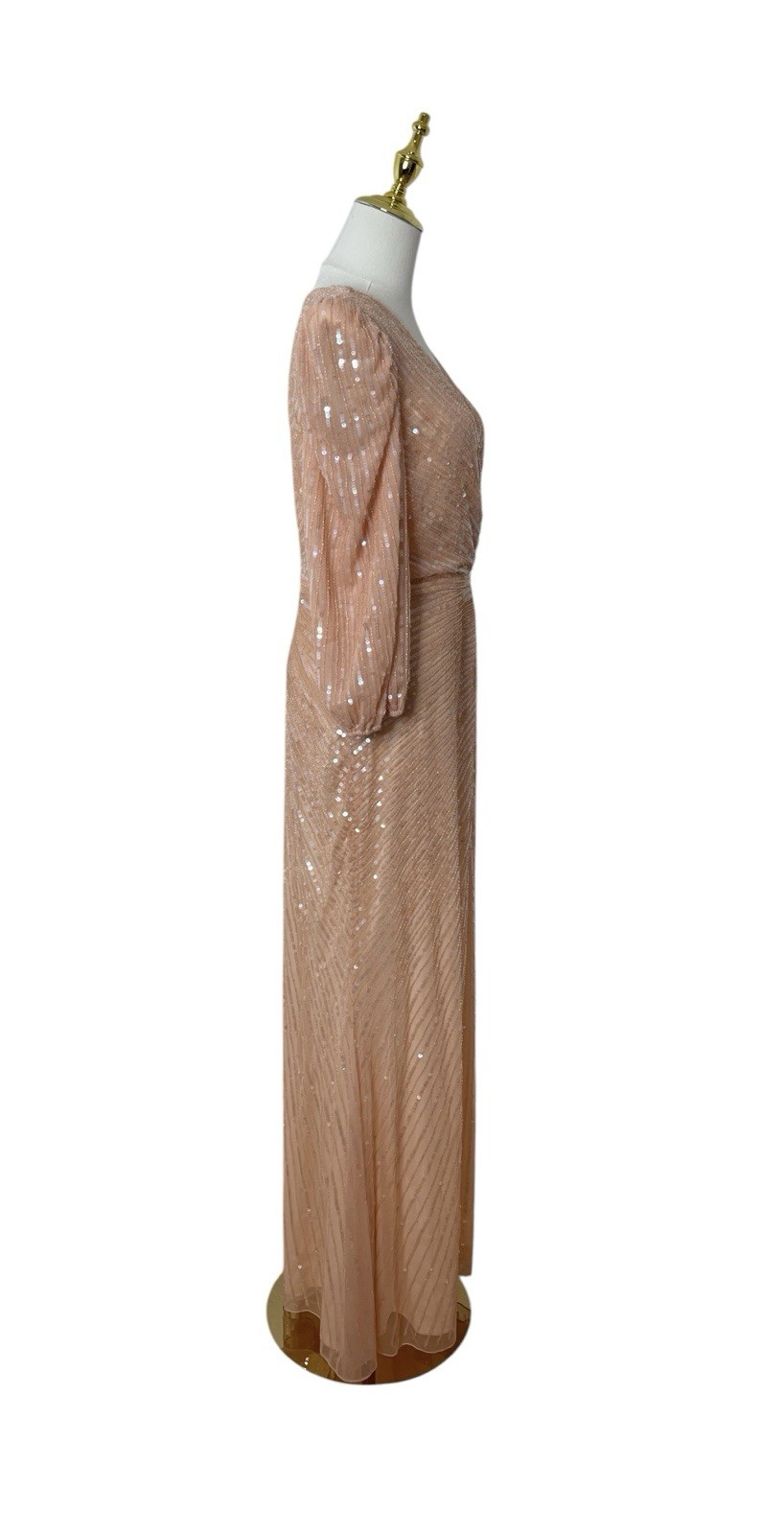 Mac Duggal 5614 Peach Sequin Faux Wrap Column Gown Size 6 $598