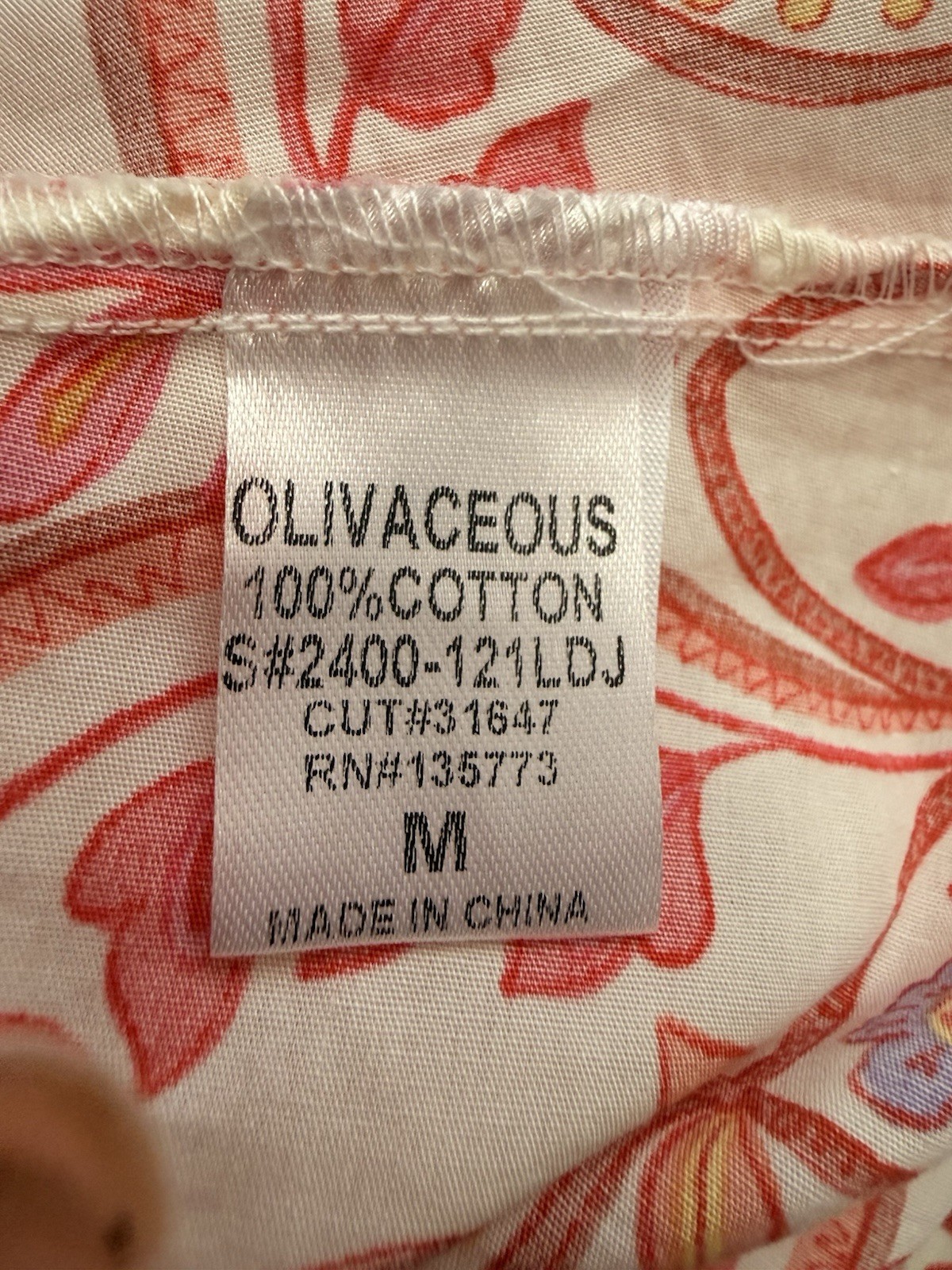 Olivaceous Floral Cotton Woven Shift Dress White Red Orange Purple Puff Sleeve M