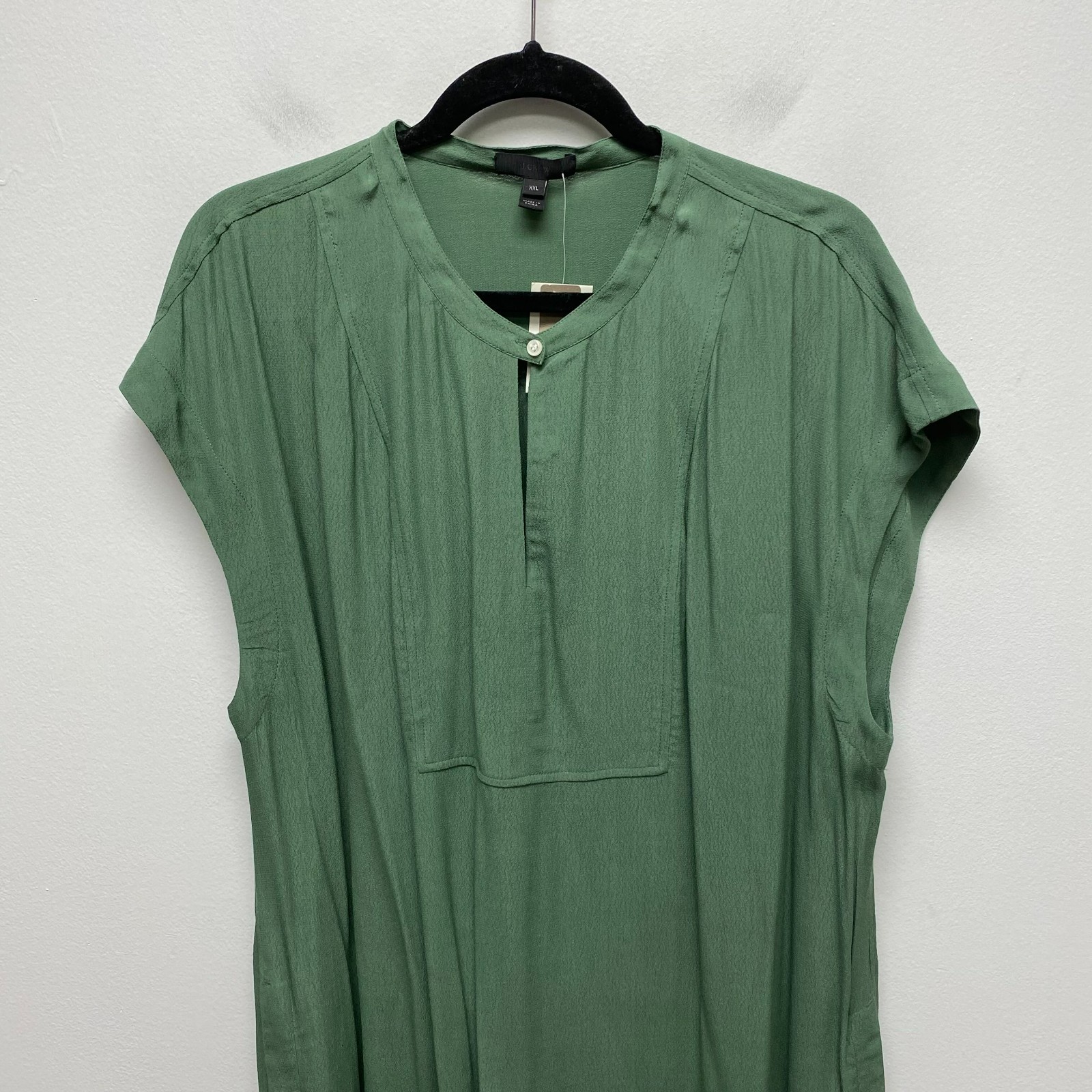 J Crew Womens Green Solid Keyhole Neck Cap Sleeve Pockets Easy Tunic Dress XXL