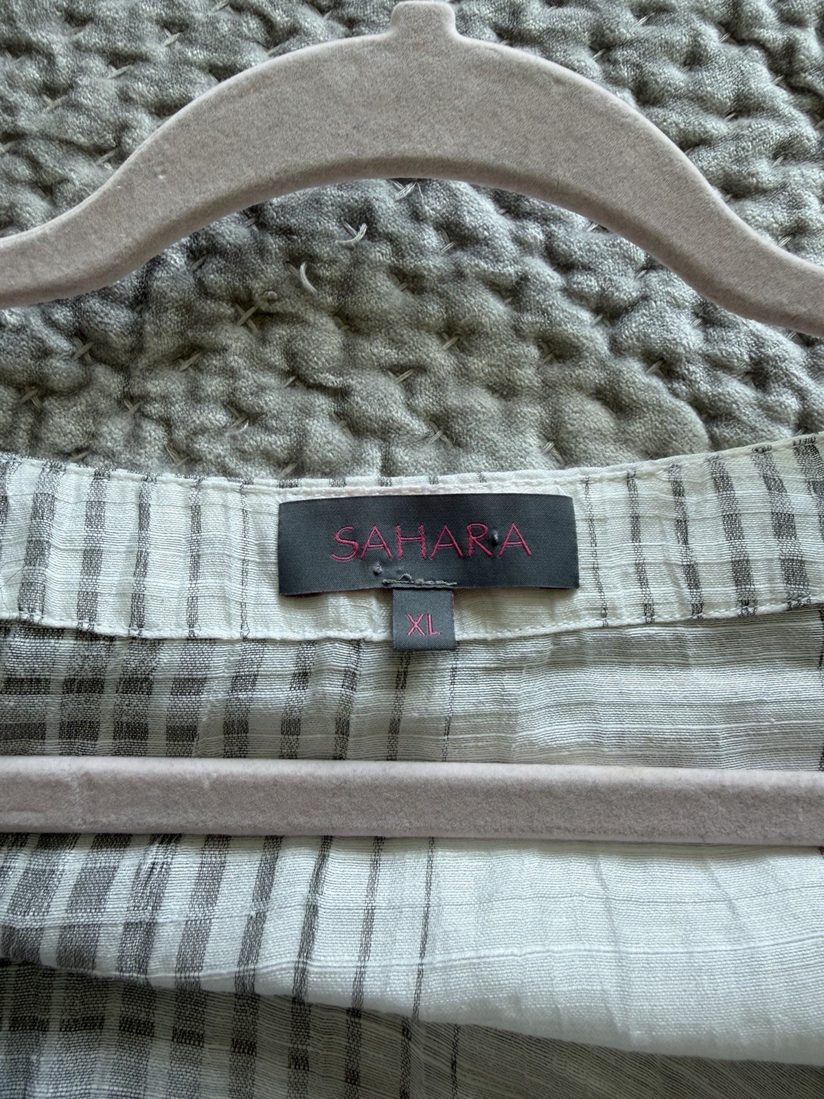 Sahara White Grey Check Lightweight Linen Blend Midi Dress Size XL Lagenlook