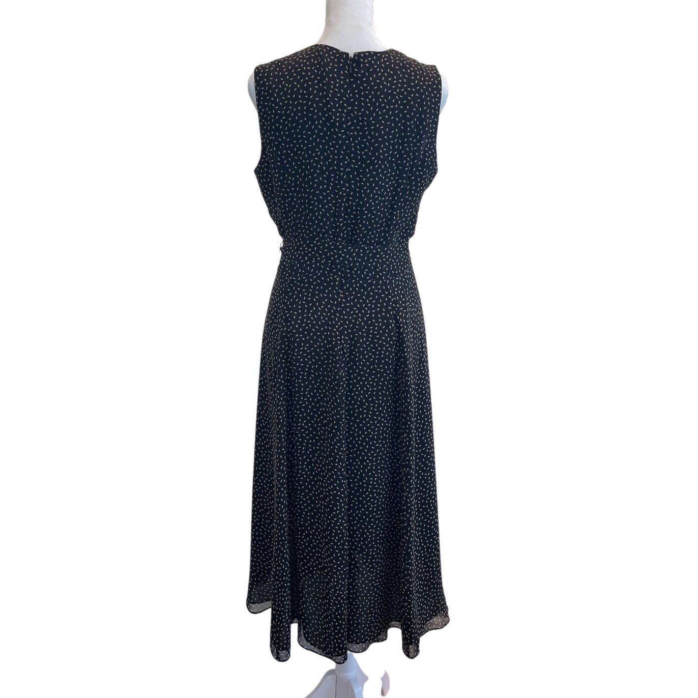 Talbots Petites Pure Silk Sleeveless Midi Wrap Dress Dot Print Black Tan Size 8P