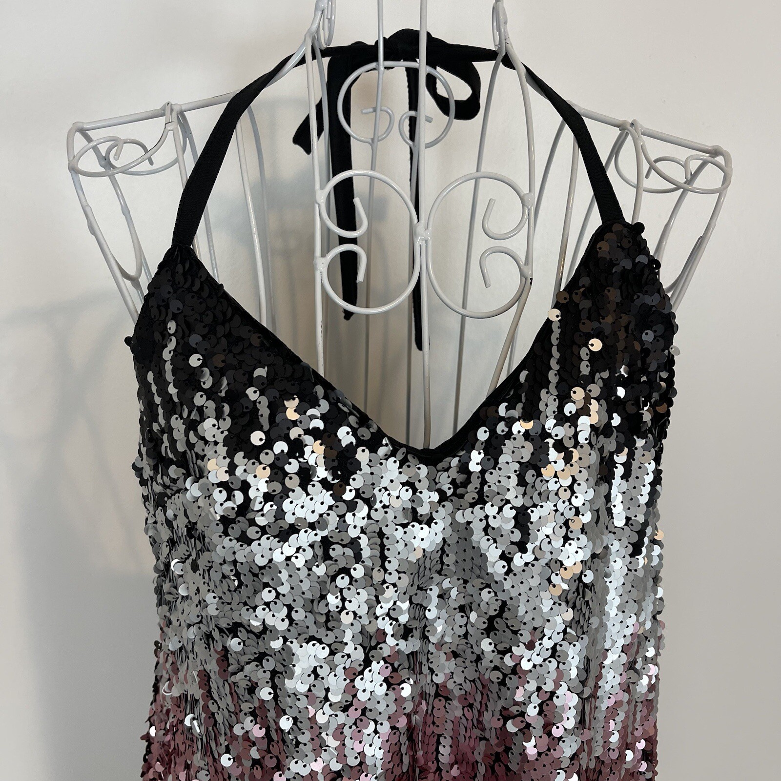 NWT Tobi Till Sundown Halter Sequin Ombre Dress mini A-line backless holiday S