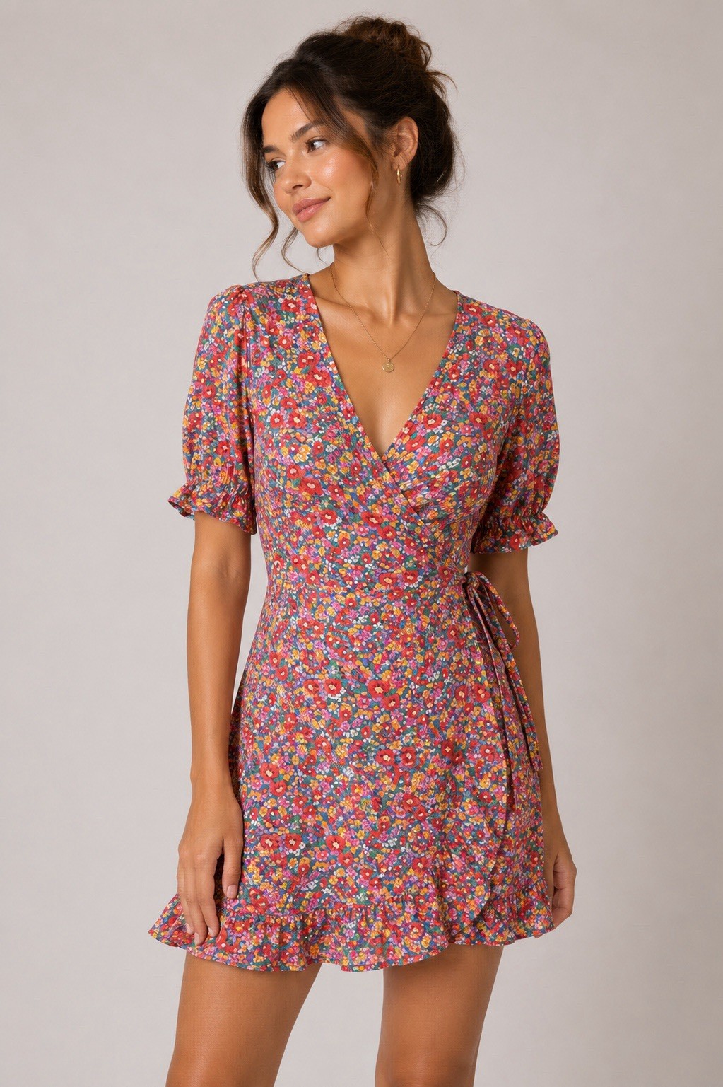 Rip Curl Floral Wrap Mini Dress Cottagecore Coastal Vacation S