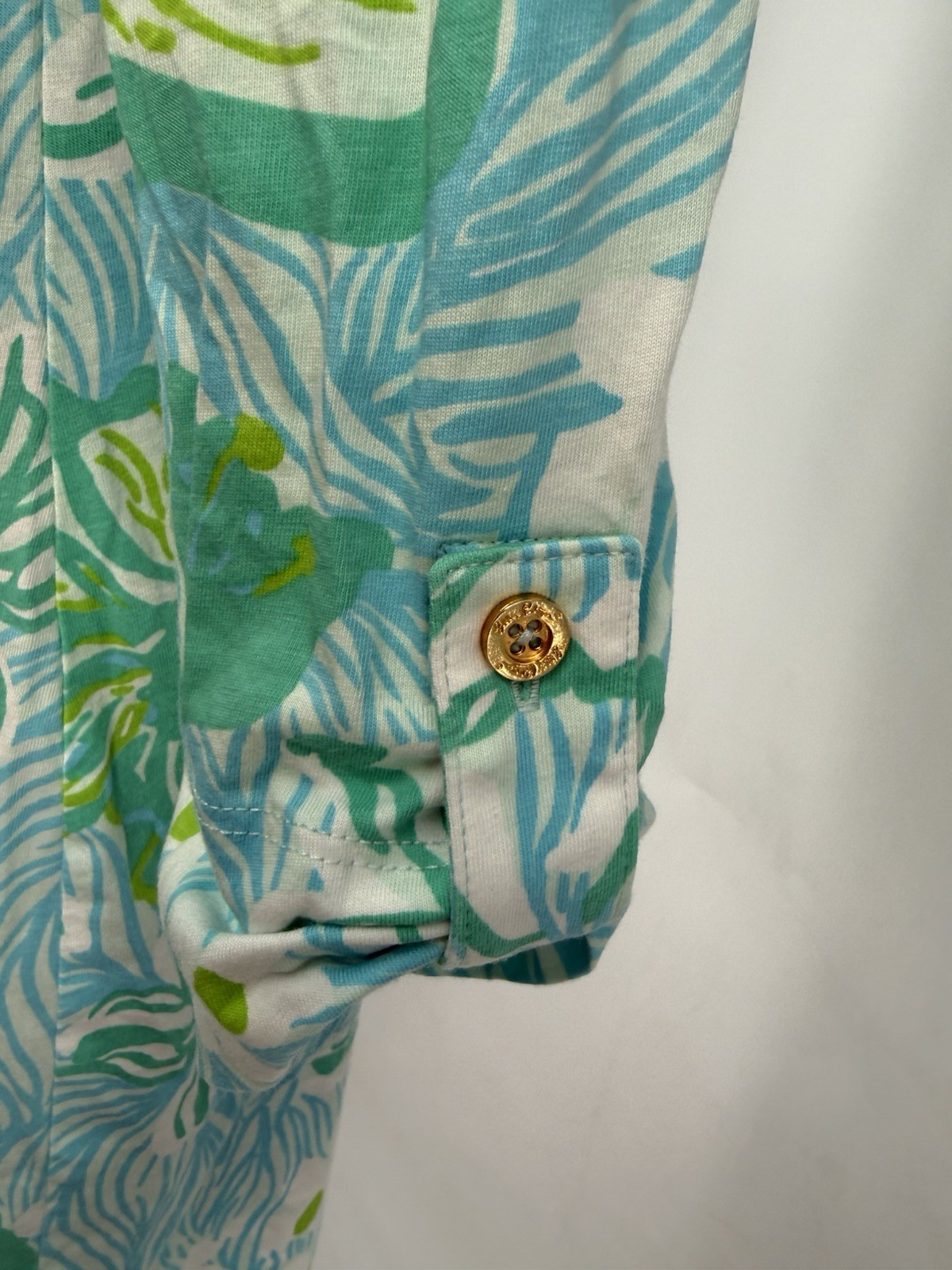 Lilly Pulitzer Palmetto Henley Dress Green Blue White Beach Resort Pima Cotton S