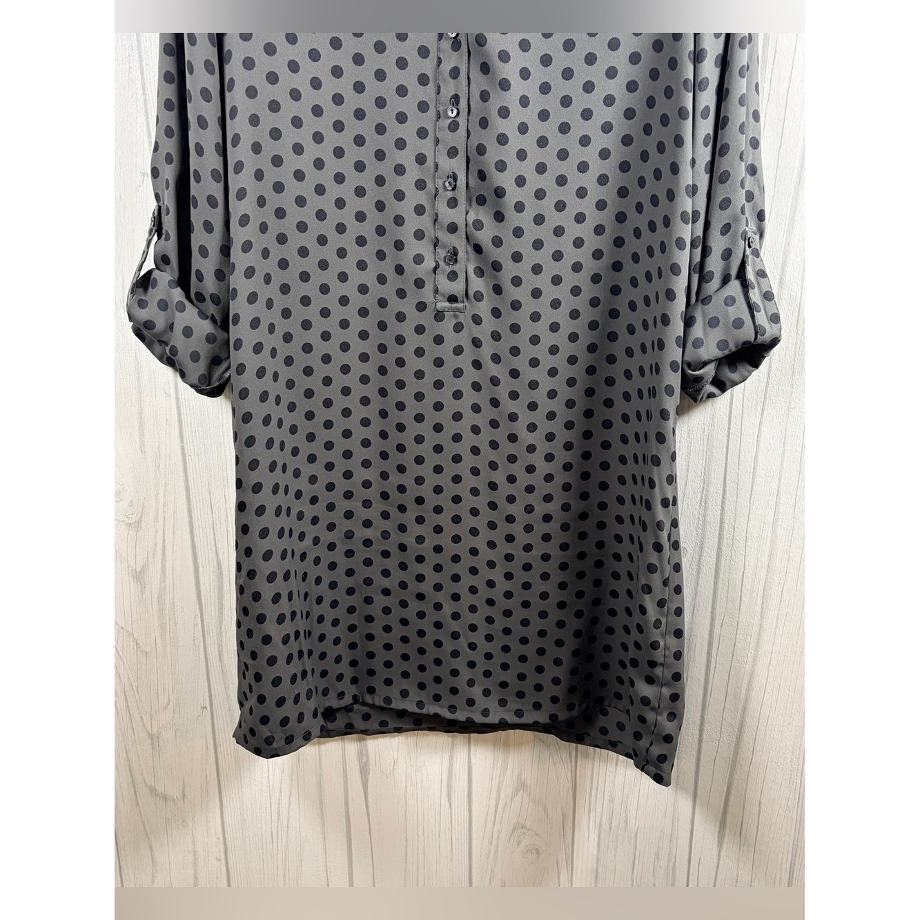 LOFT Lightweight Grey and Black Polka-Dot Mini Shift Shirt Dress, Medium
