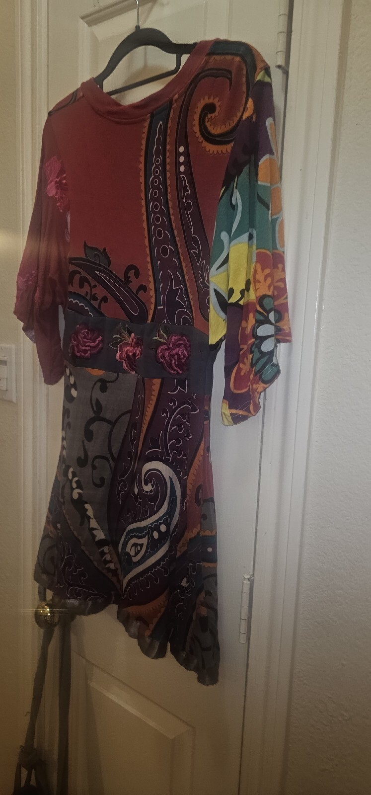 Desigual Size A-Line Plunge Batwing Vintage Gypsy Boho Hippy Midi Dress M/L