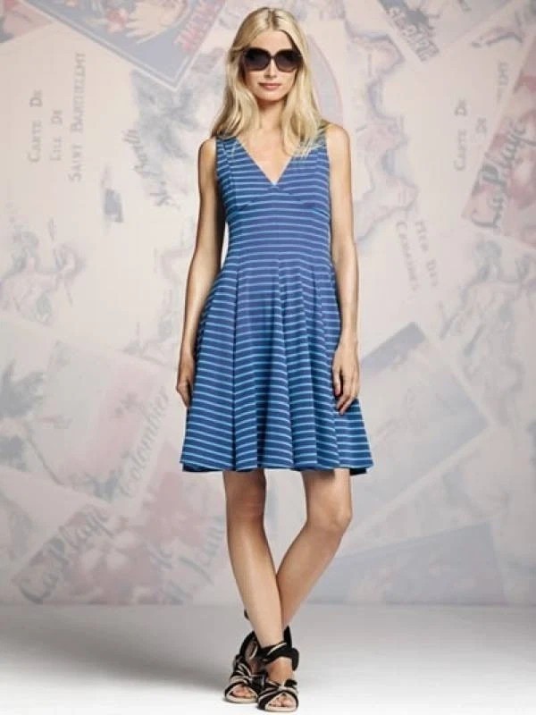 Peter Som for DesigNation Blue Striped Empire Waist Fit & Flare Dress,Size 8
