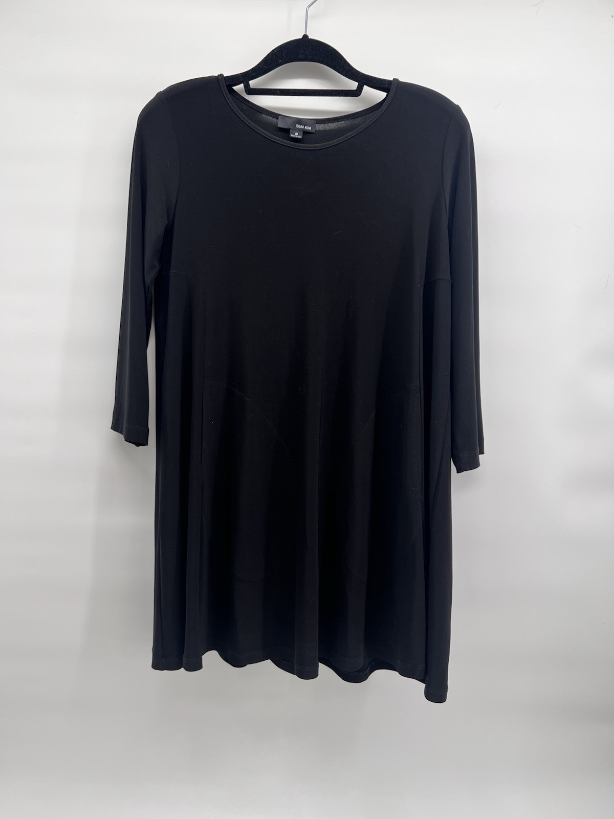 Sun Kim S Dress Black Stretch Pullover Knit Pockets Minimalist Casual Tunic
