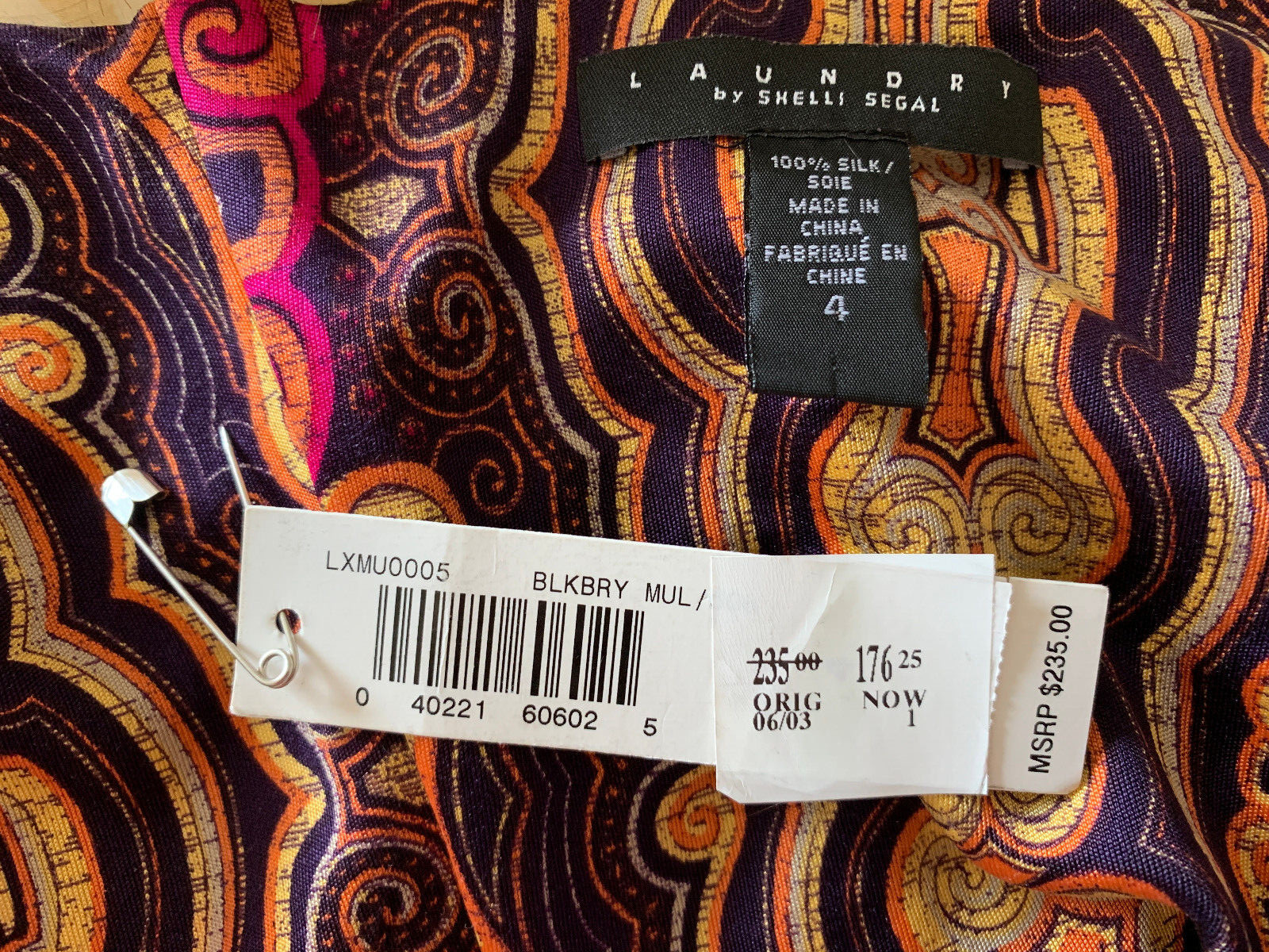 100% Silk U.S. Size 4 Laundry Shelli Segal Multicolor Halter Dress +$235 tag