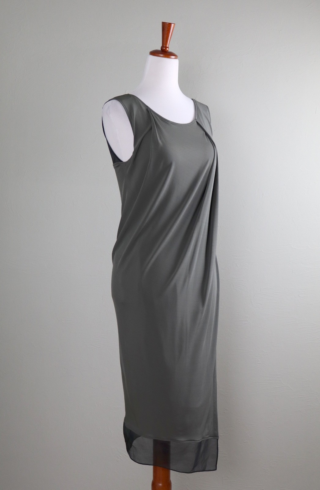 HELMUT LANG $545 Slinky Stretch Sheer Back Silk Trim Tank Dress Size Small
