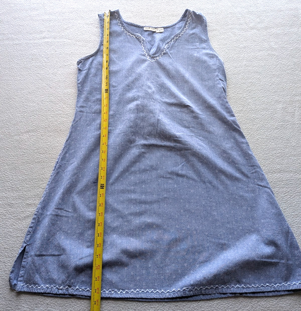 Raya Sun Embroidered Chambray Anchor Dress Blue Large Boho Resort Beach Nautical