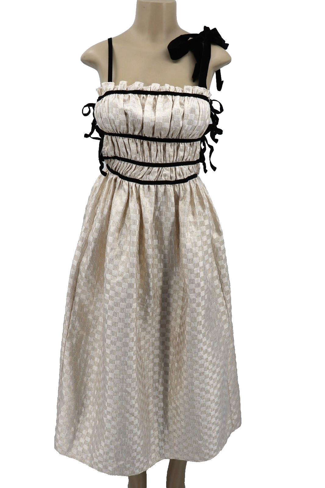 Sofie The Label Lena Midi Dress Sz Small Cream Gold Black Trim Wedding Event New