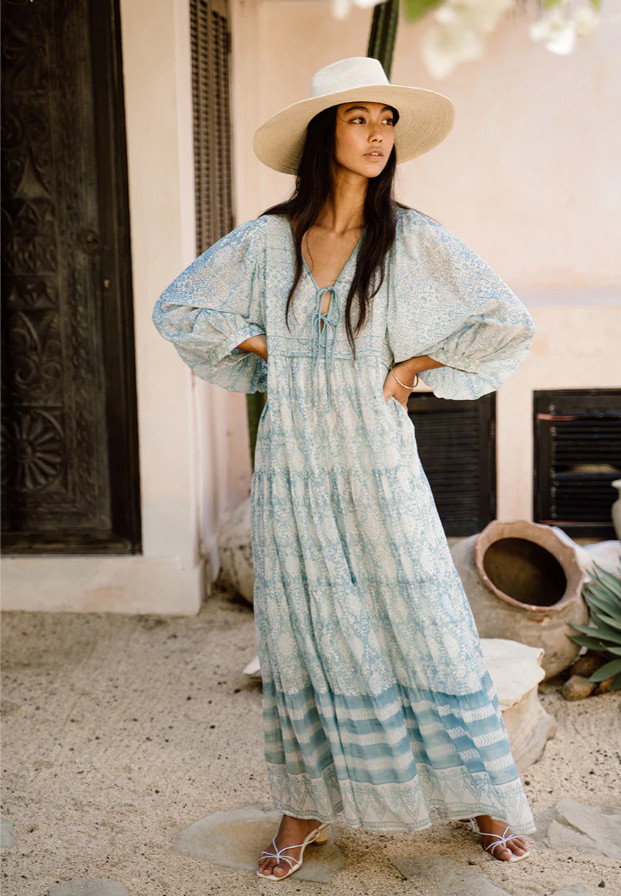 Daughters Of India Jasmine Maxi Dress Size XS Sea Mist Boho Whimsical As New