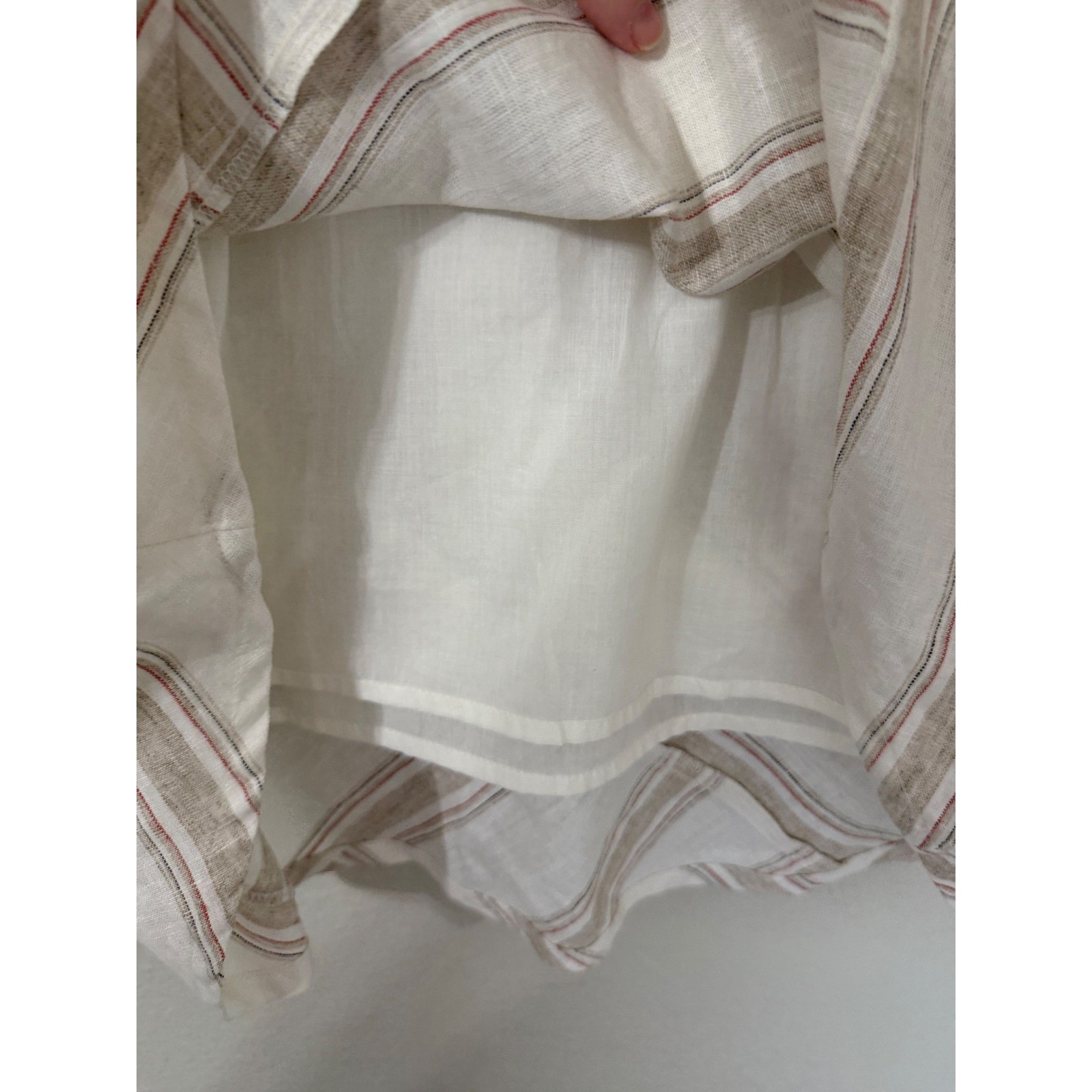 Soft Surroundings Linen Blend Striped Shift Dress White Tan 2EY09 Womens Large