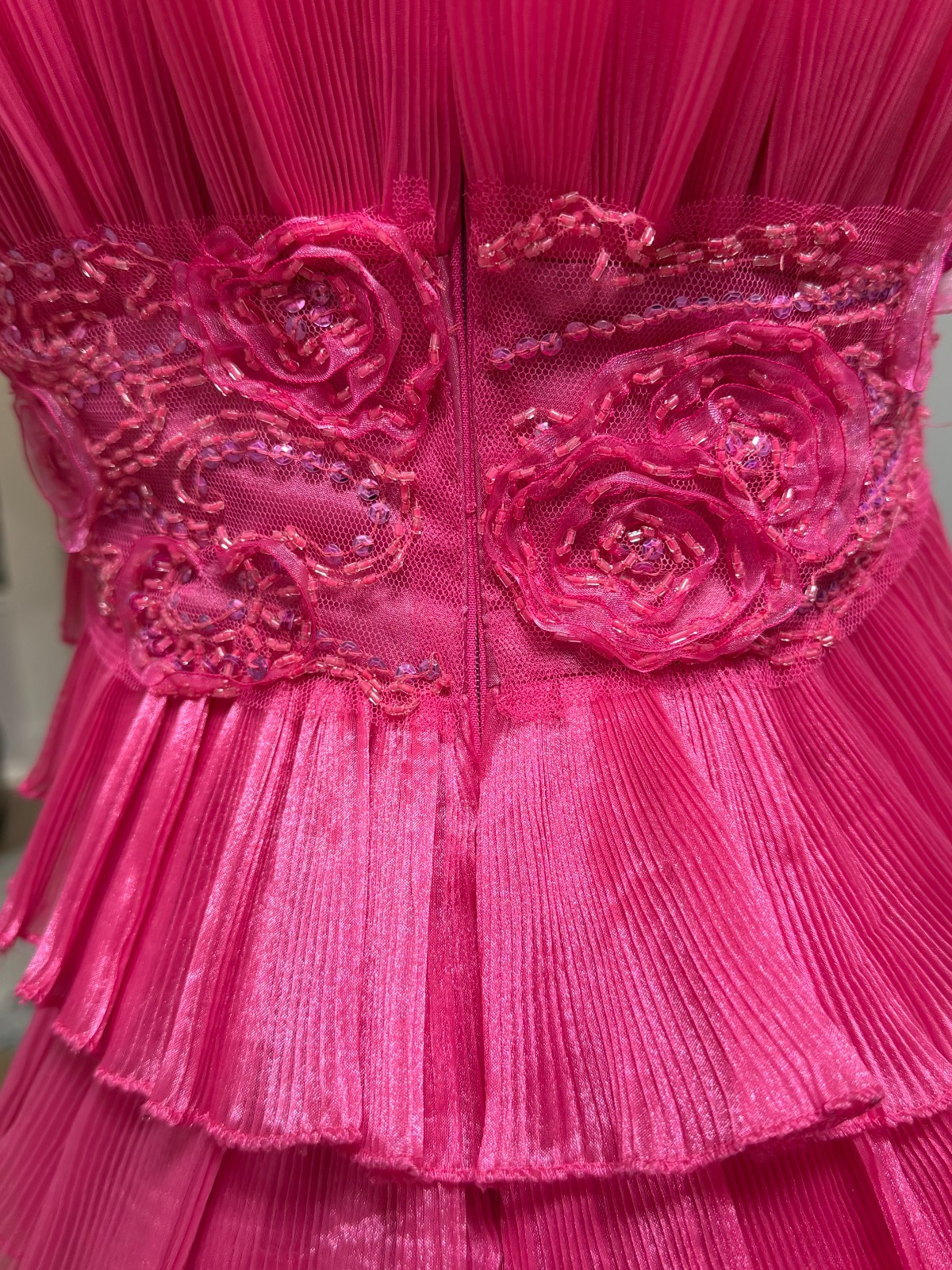 G001 Cinderella Divine Fuchsia Pink Ruffle Rosette Mini Formal Dress Size 4