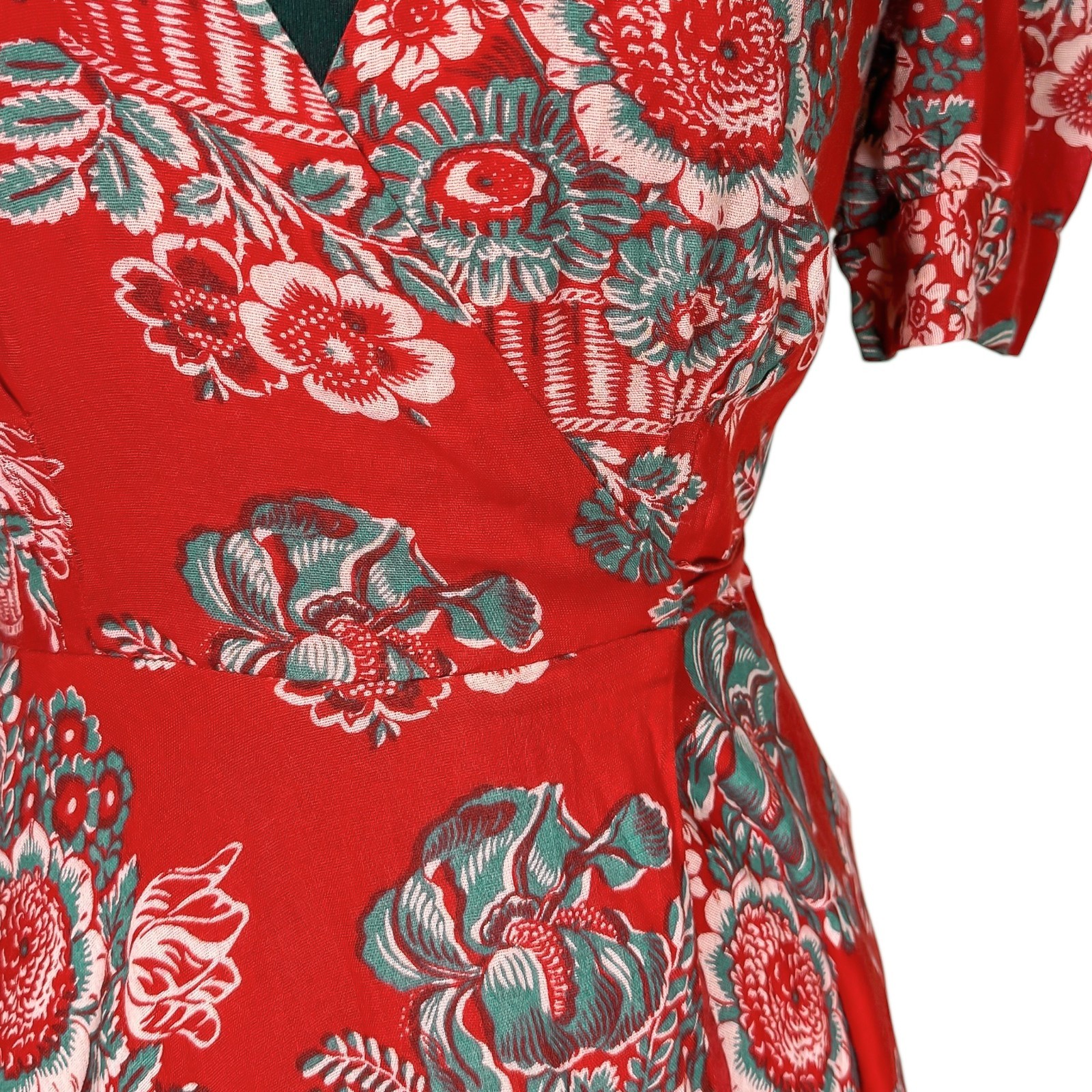 Denim & Supply Ralph Lauren Womens M Red Floral Wrap Dress Cotton Boho Ruffle