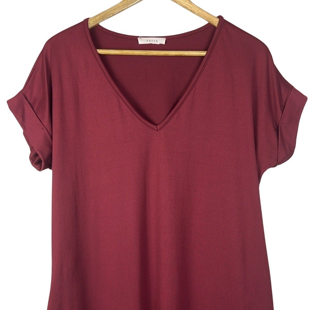 entro X Anthropologie Cuffed Sleeve V-Neck T-Shirt Dress with Pockets Size L