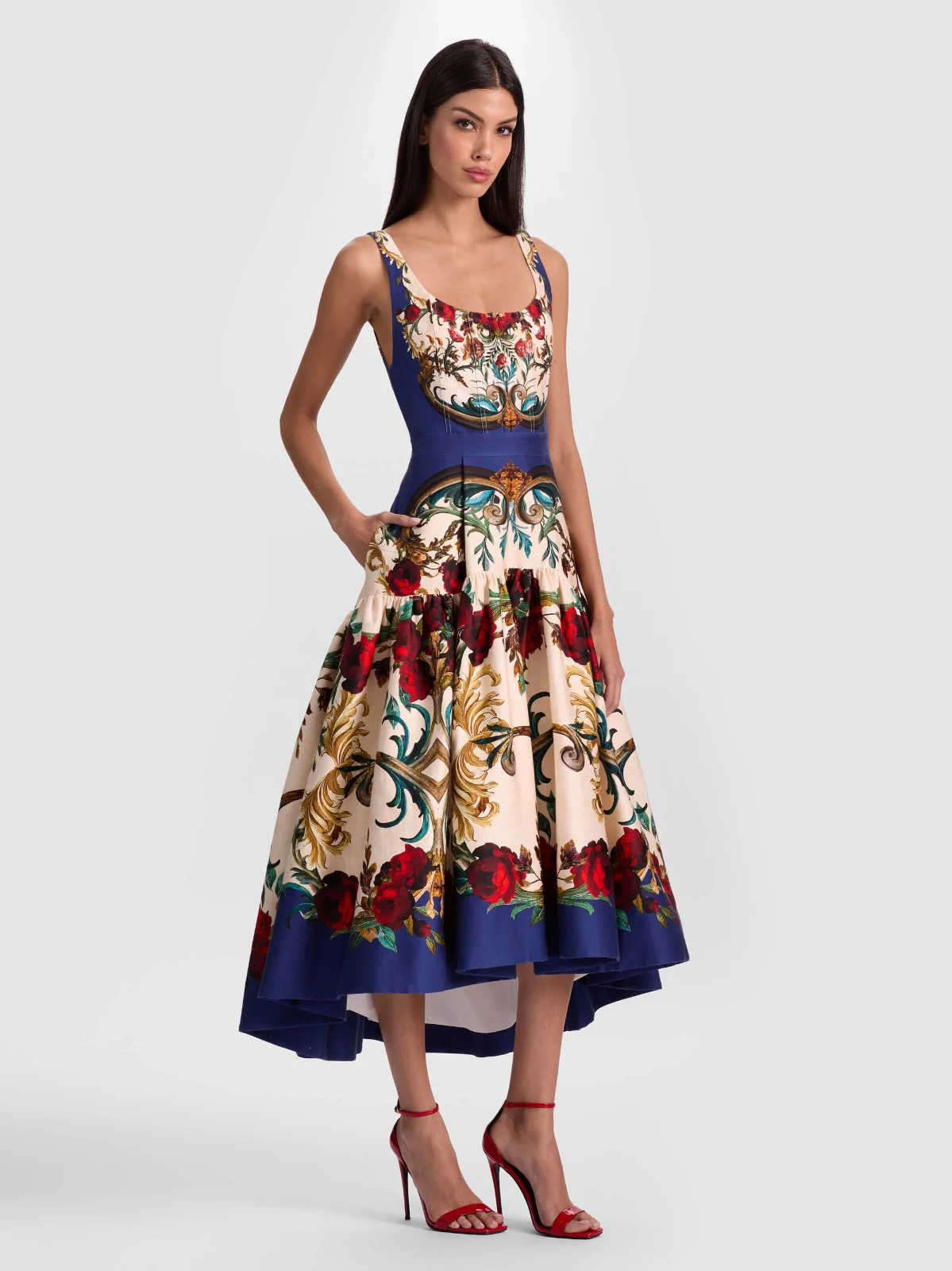 ALICE & OLIVIA ( 2) DIANA FLORAL A-LINE TIERED SKIRT MIDI DRESS NWT MSRP$660