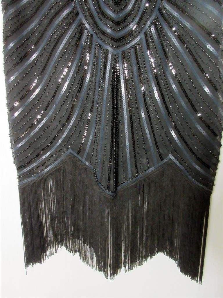 Flapper Sheath Dress Babeyond Black L Sequins Beads Fringe Formal Sleeveless