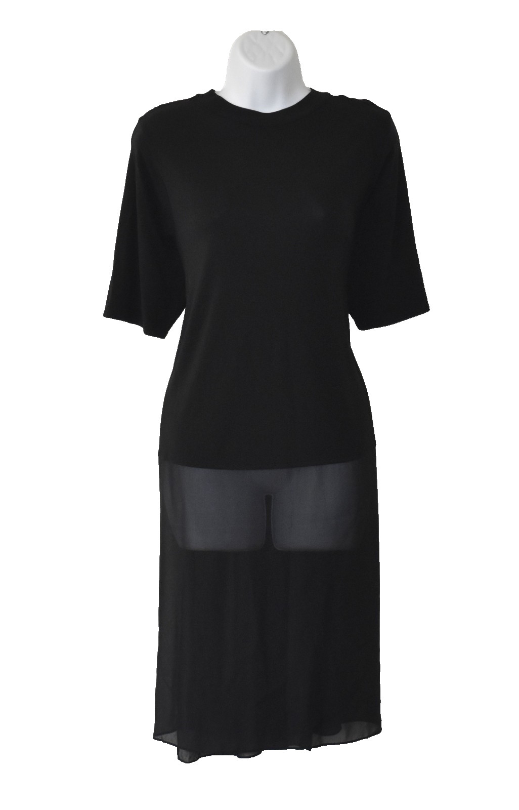 B2 NWT EILEEN FISHER Black 100% Silk Elbow Sleeve Mock Neck Tunic Dress Size L