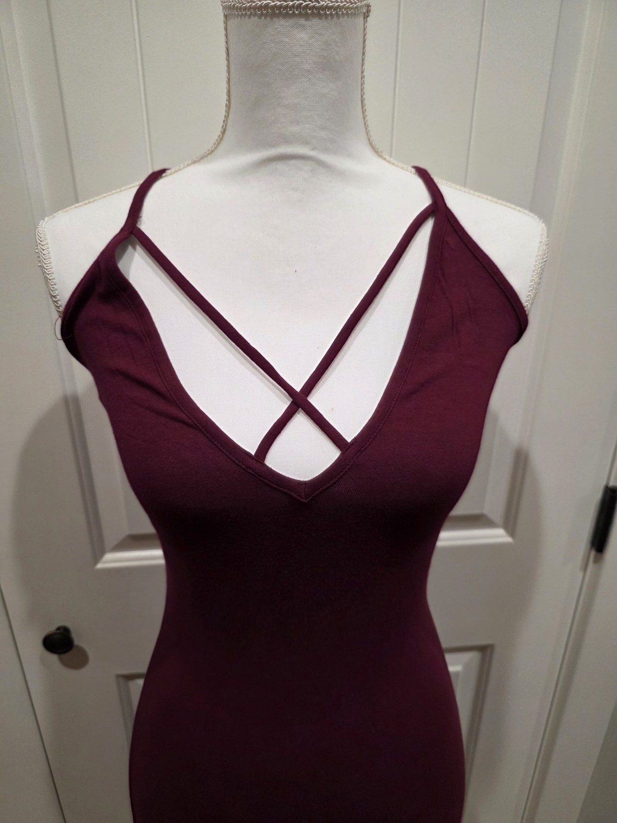 Bozollo Maroon Bodycon Maxi Double Side Slits Criss Cross Front & Back Size M