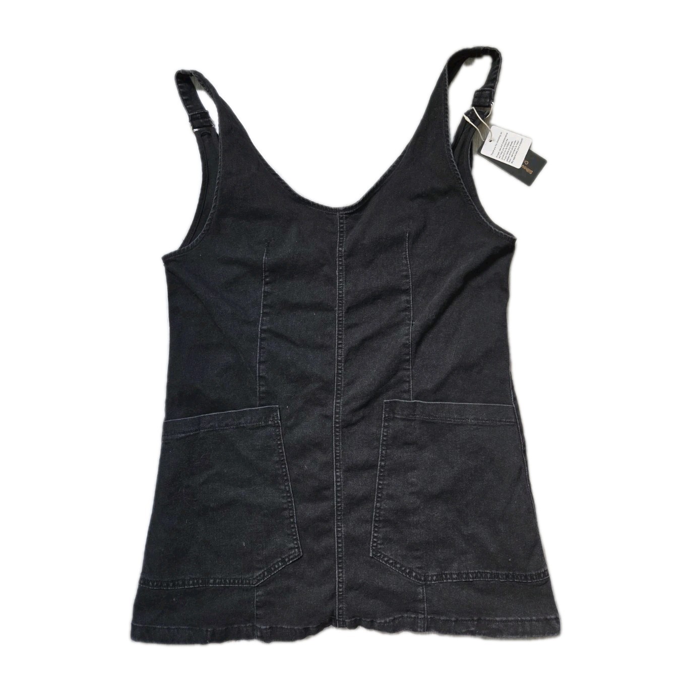 NWT Black Denim Overall Dress Adjustable Straps Stretch Utility Pockets Size L