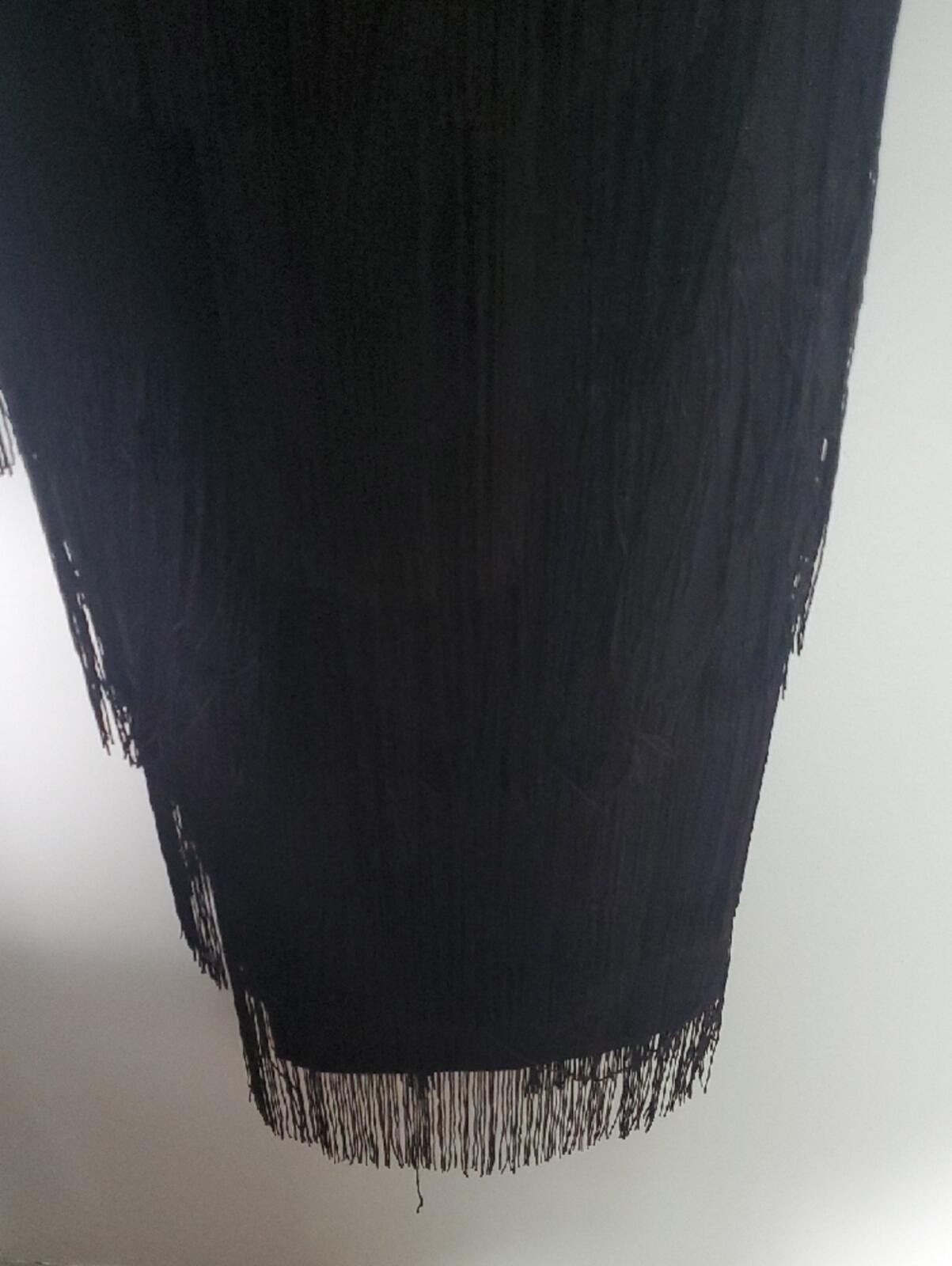 One-Shoulder Black Fringe Evening Dress with Dramatic Bow [COPY]