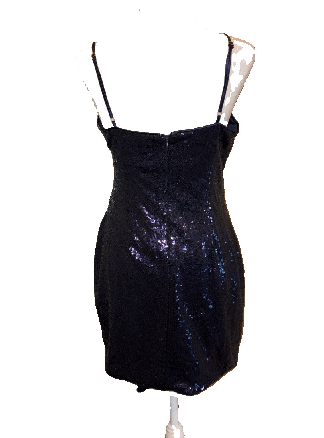 Lulus Womens Sequin Asymmetrical Tulip Hem Cocktail Mini Dress Size S Navy Blue