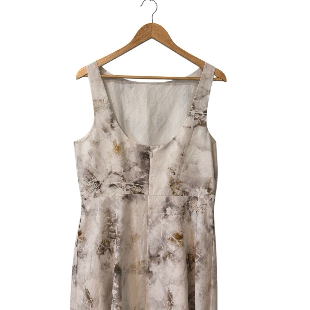 NWT Lafayette 148 New York Leaves Print Bateau Neck Silk & Linen Dress Sz 10 US