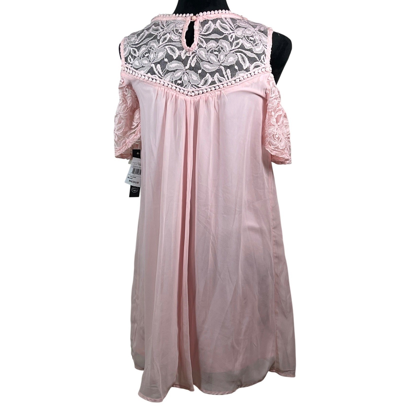 As U Wish Blush Pink Lace Cold Shoulder Shift Dress Med cottagecore romantic