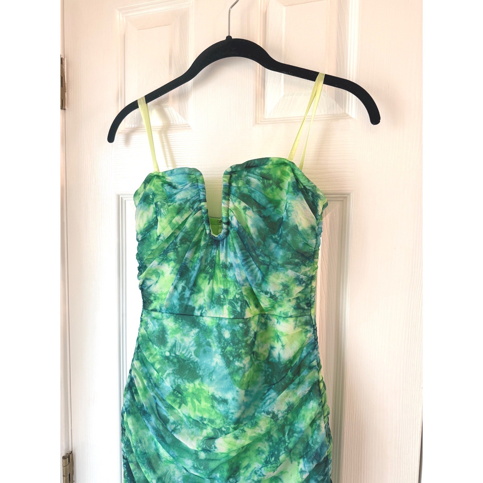 ELLIATT Larkspur Printed Mesh U Wire Dress Green Multi Strapless Bodycon XS