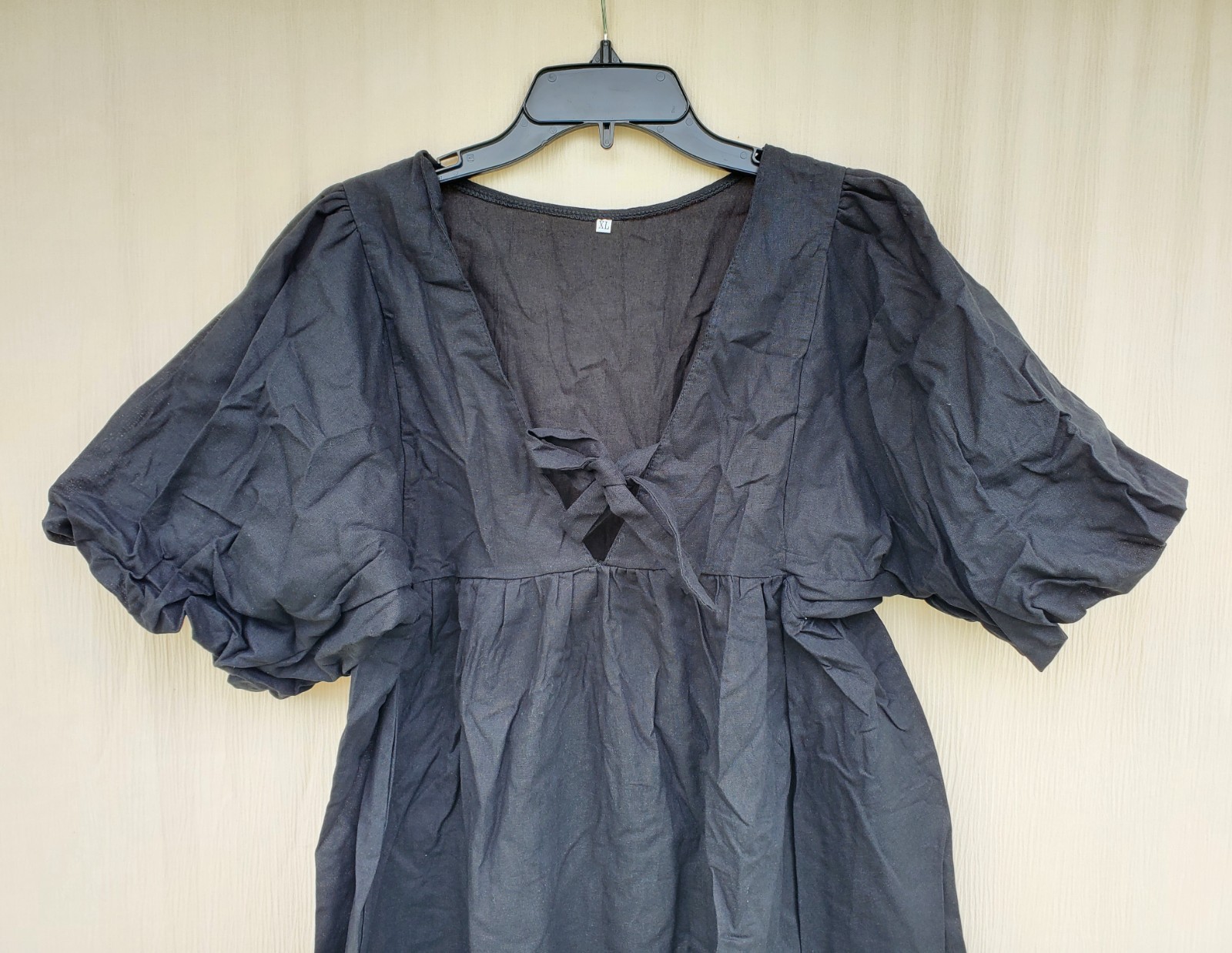 Women’s V-Neck Lantern Sleeve Mini Dress Bk