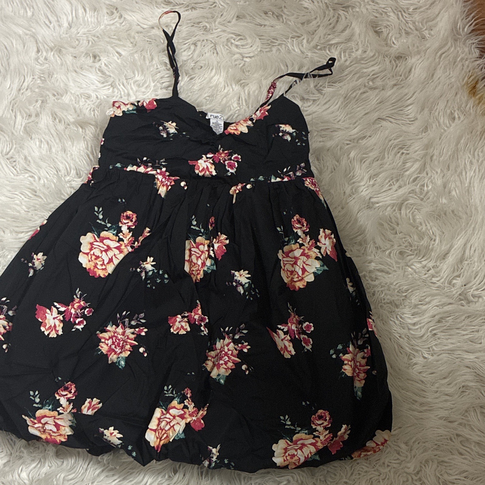 Band of Gypsies Black Floral V-Neck Spaghetti Strap Short Sundress Size M