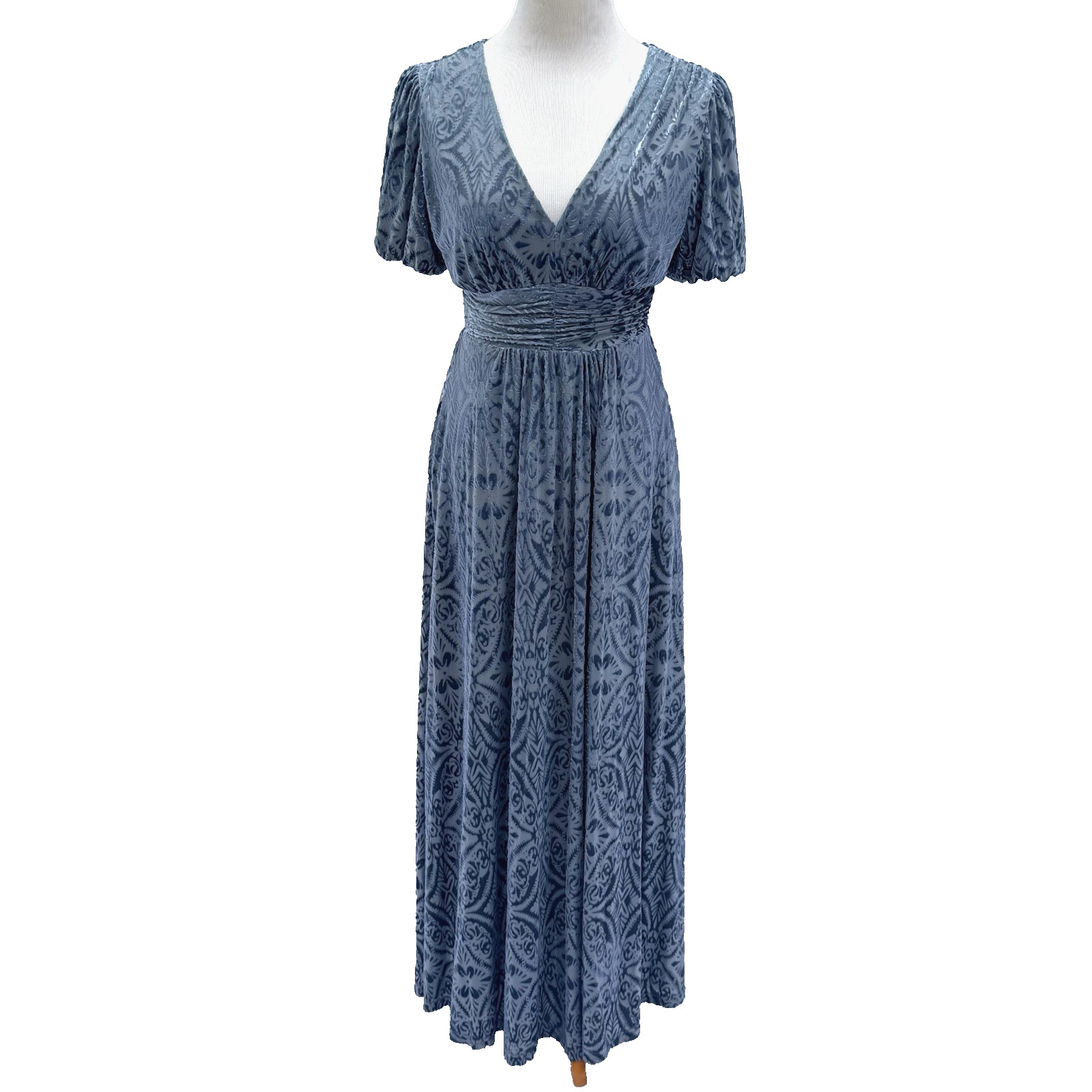 Baltic Born Leslie Maxi Dress Blue Floral Velvet Burnout S Sexy Chic Pockets